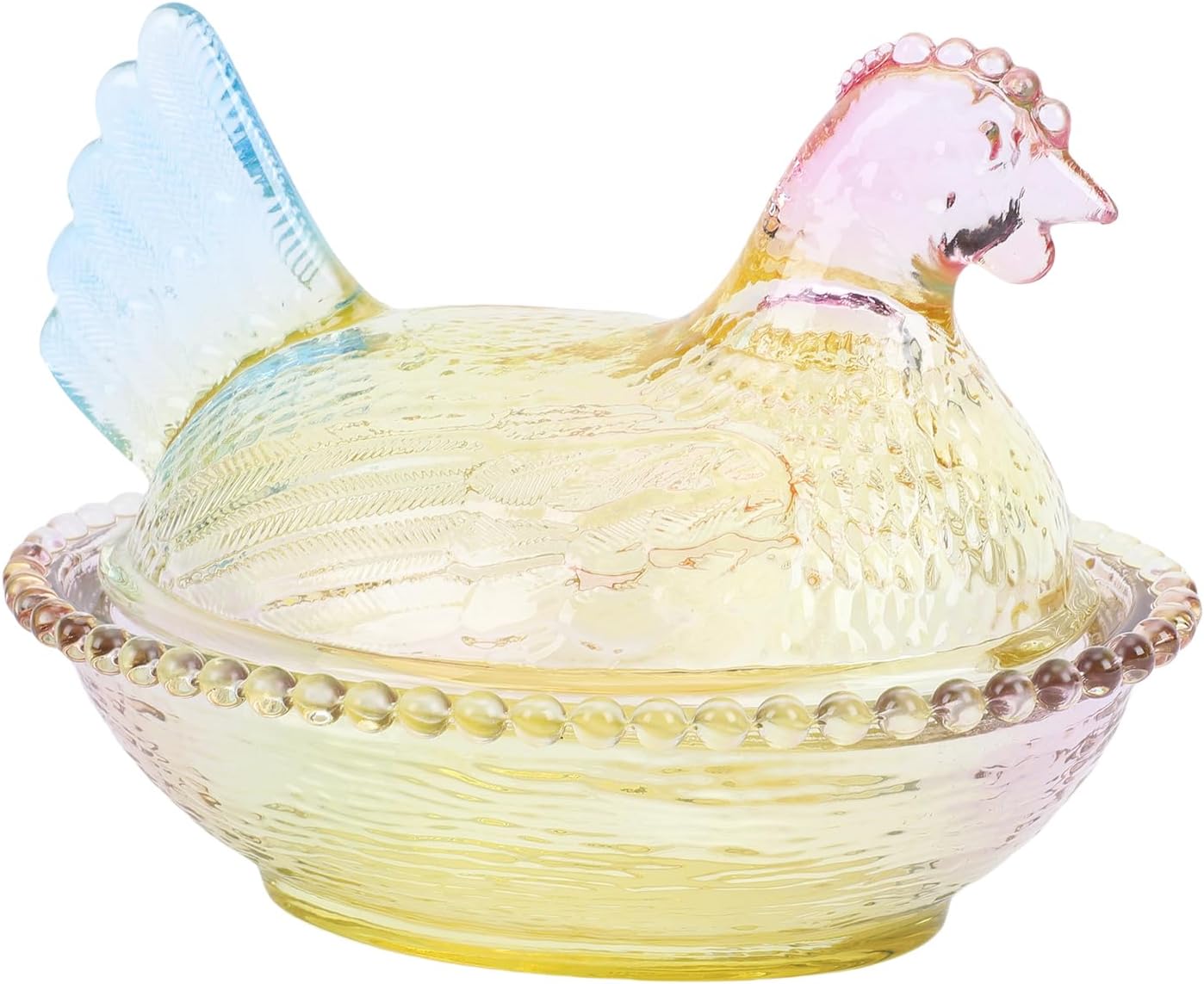 Asixxsix Chicken Candy Dish with Lid, Glass Multicolor Candy Jar Snack Bowl Cookie Jar, Vintage Bowl, Snack Dessert Cookie Dish for Office Desk Home Kitchen Tabletop (M)
