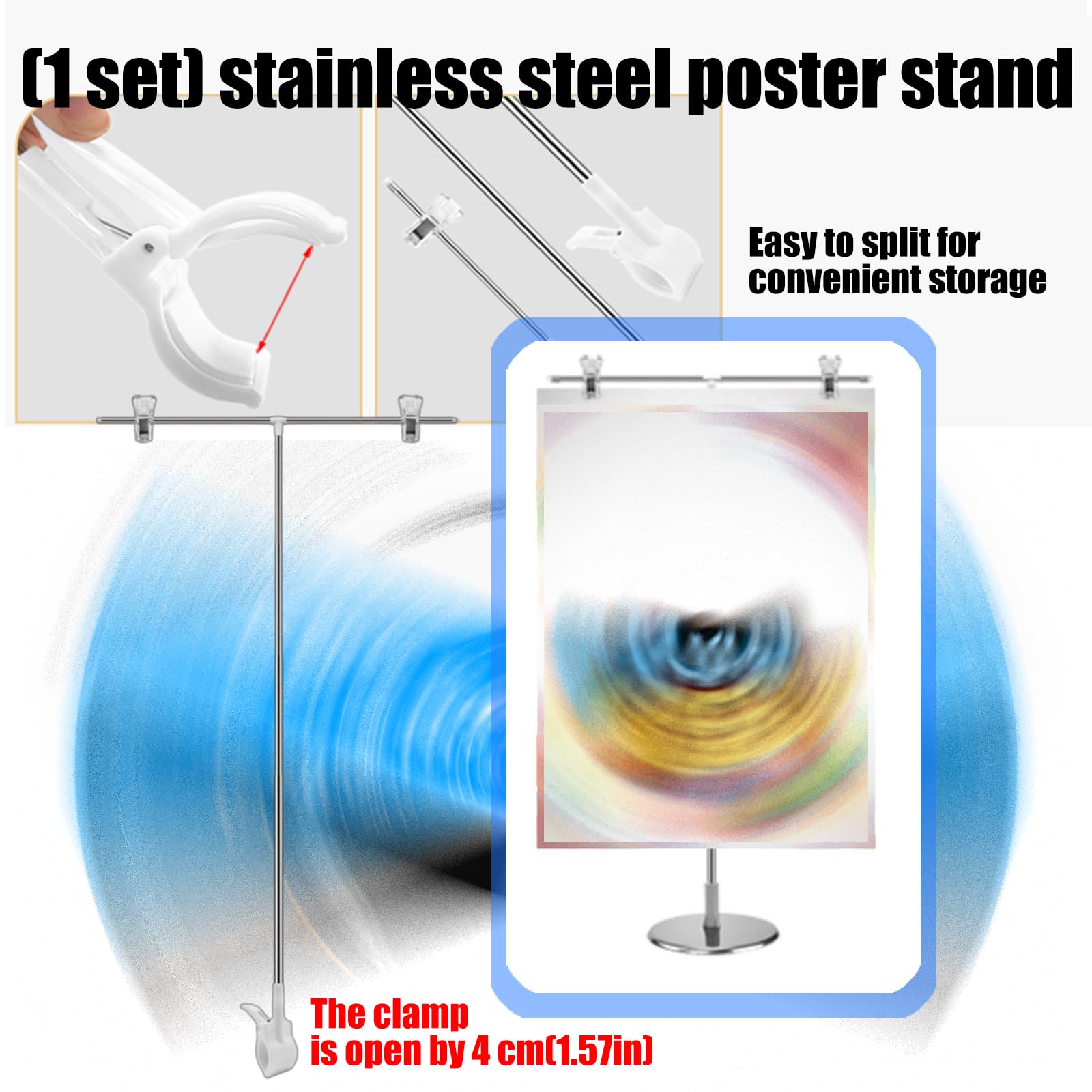Soporte retráctil de metal para carteles con clip, soporte de exhibición publicitario para carteles, pancartas y promociones, perfecto para minoristas y ferias comerciales