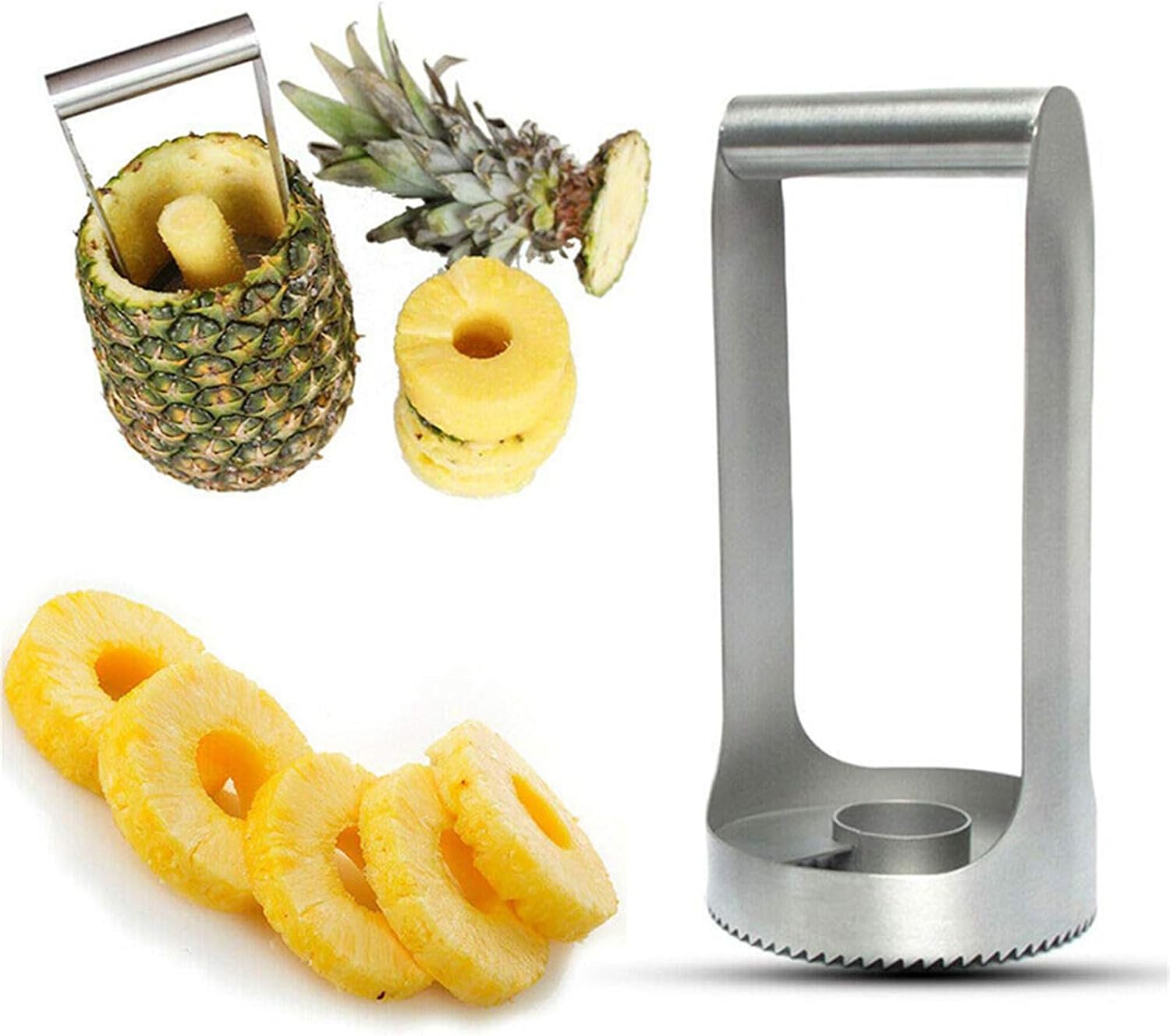 Pineapple Corer - Stainless Steel Pineapple Slicer & Corer - Easy to Use & Clean - Silver