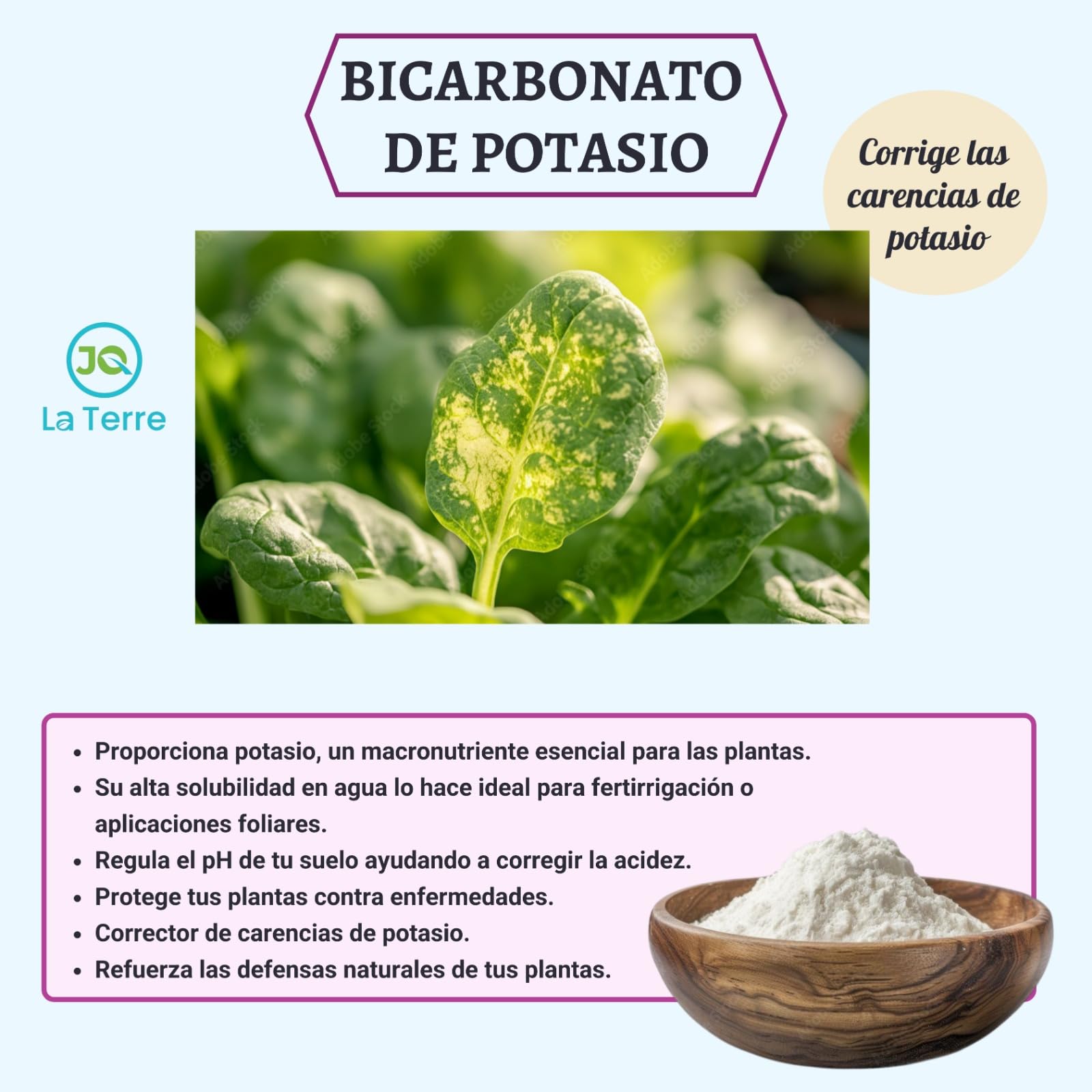 BICARBONATO DE POTASIO DE 1 KG PARA PLANTAS CON CUCHARA DOSIFICADORA Y CIERRE ZIP, abono de potasio, fungicida natural para plantas, regula el PH del suelo