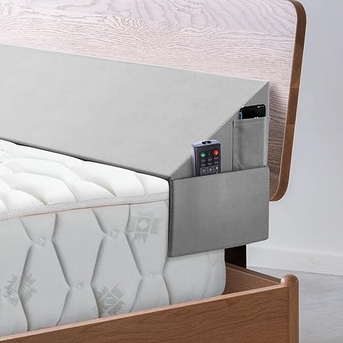 Almohada de cuña de cama para espacio en la cabecera, tamaño Queen, relleno de cuña para colchón (0-8 pulgadas), almohada triangular con 2 bolsillos