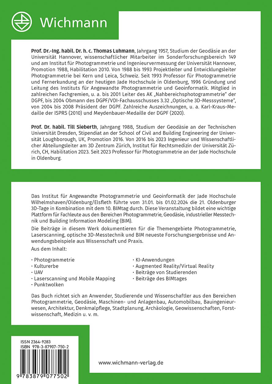 Photogrammetrie – Laserscanning – Optische 3D-Messtechnik: Beiträge der Oldenburger 3D-Tage und des BIMtages 2024