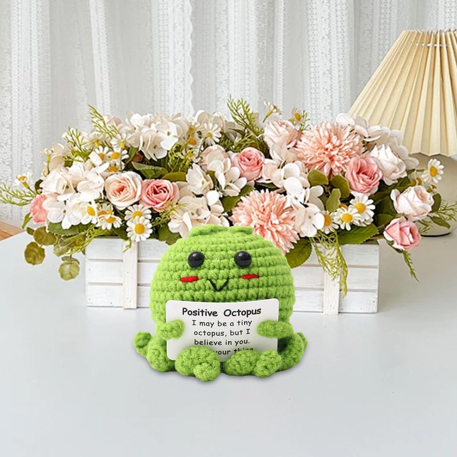 Positieve Octopus, Mini Grappig Positieve Aardappel met Bemoedigende Kaart Schattig Emotionele Steun Octopus Gehaakte Pop Vrolijke Geschenken voor Vrouwen Jongens Meisjes Feest Decoratie