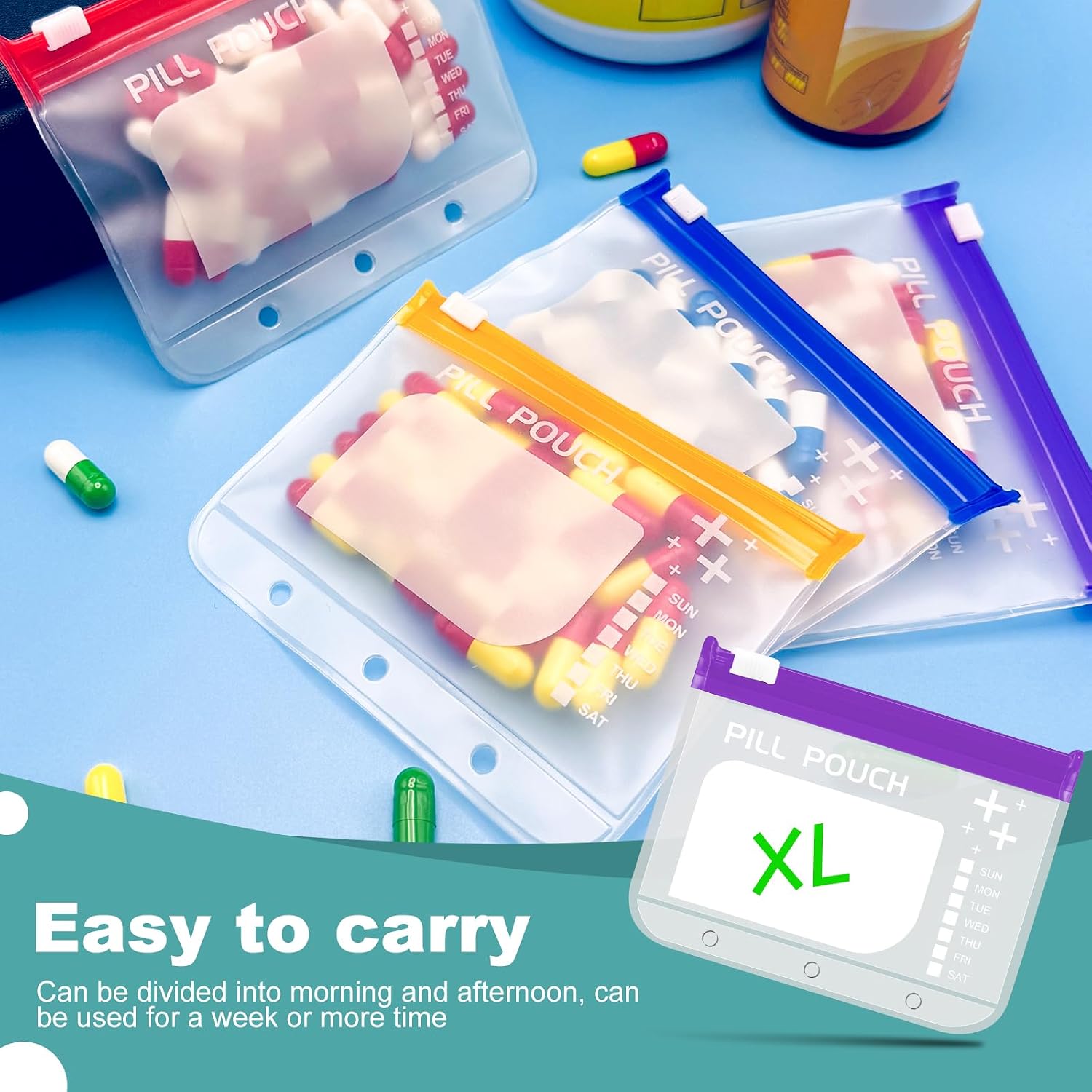 14 Pieces Pill Organizer Pouches, Suitable for A8 Loose-Leaf Pill Storage Bags, BPA Free, 3.4" × 4.3" Reusable Zipper Pouch, Small Item Storage Pouch with Slide Lock