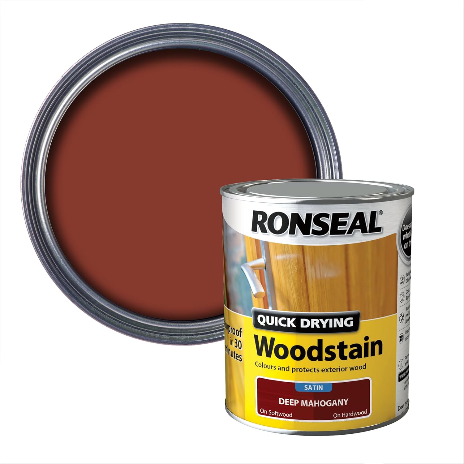 Ronseal QDWSDM750 750ml Woodstain Quick Dry Satin - Deep Mahogany