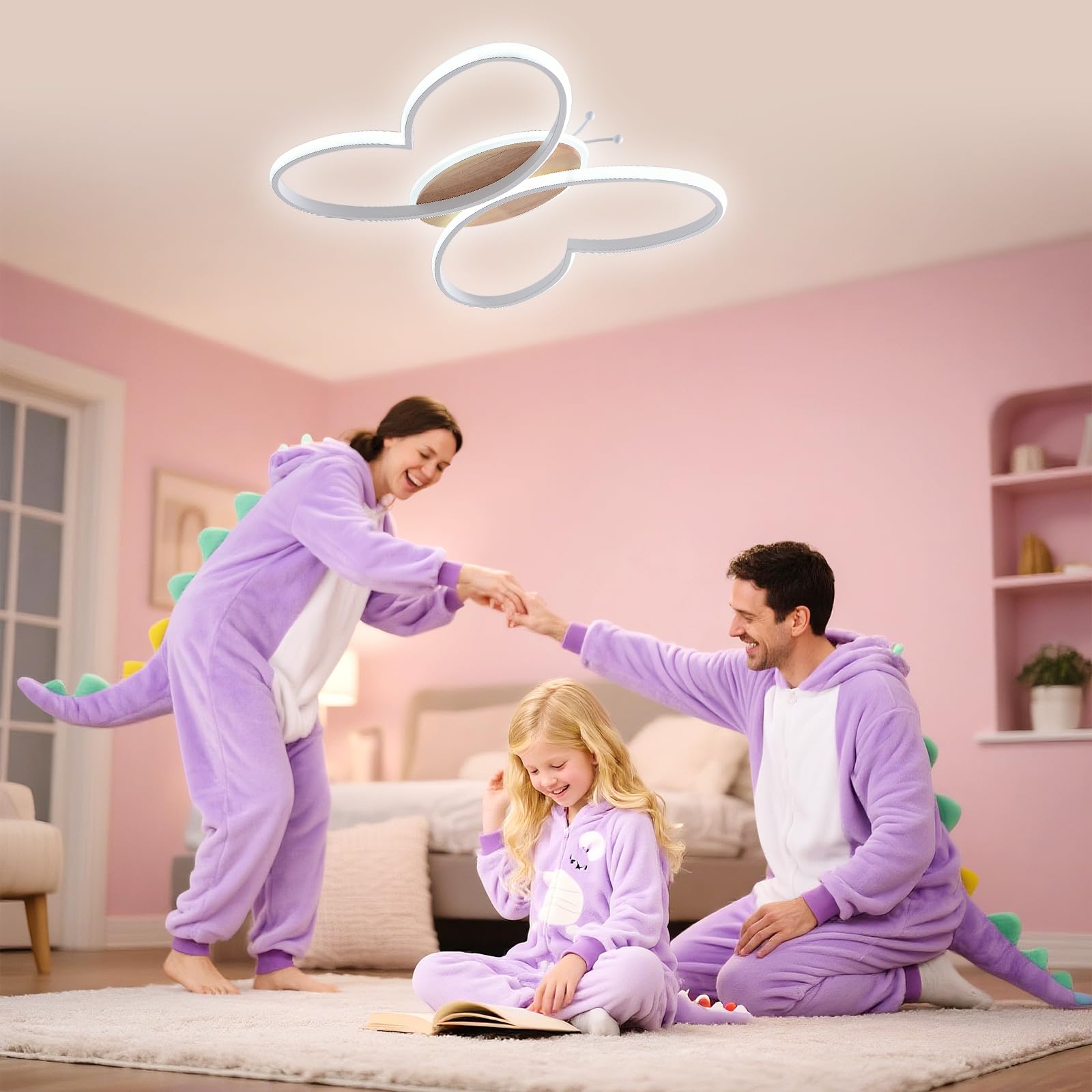 38CM Plafoniera Cameretta Bambini Lampadario, 40W Farfalla Cameretta Plafoniera Led Soffitto con Telecomando con Funzione di Luce Notturna, Lampade a Soffitto Cameretta Bambina camera