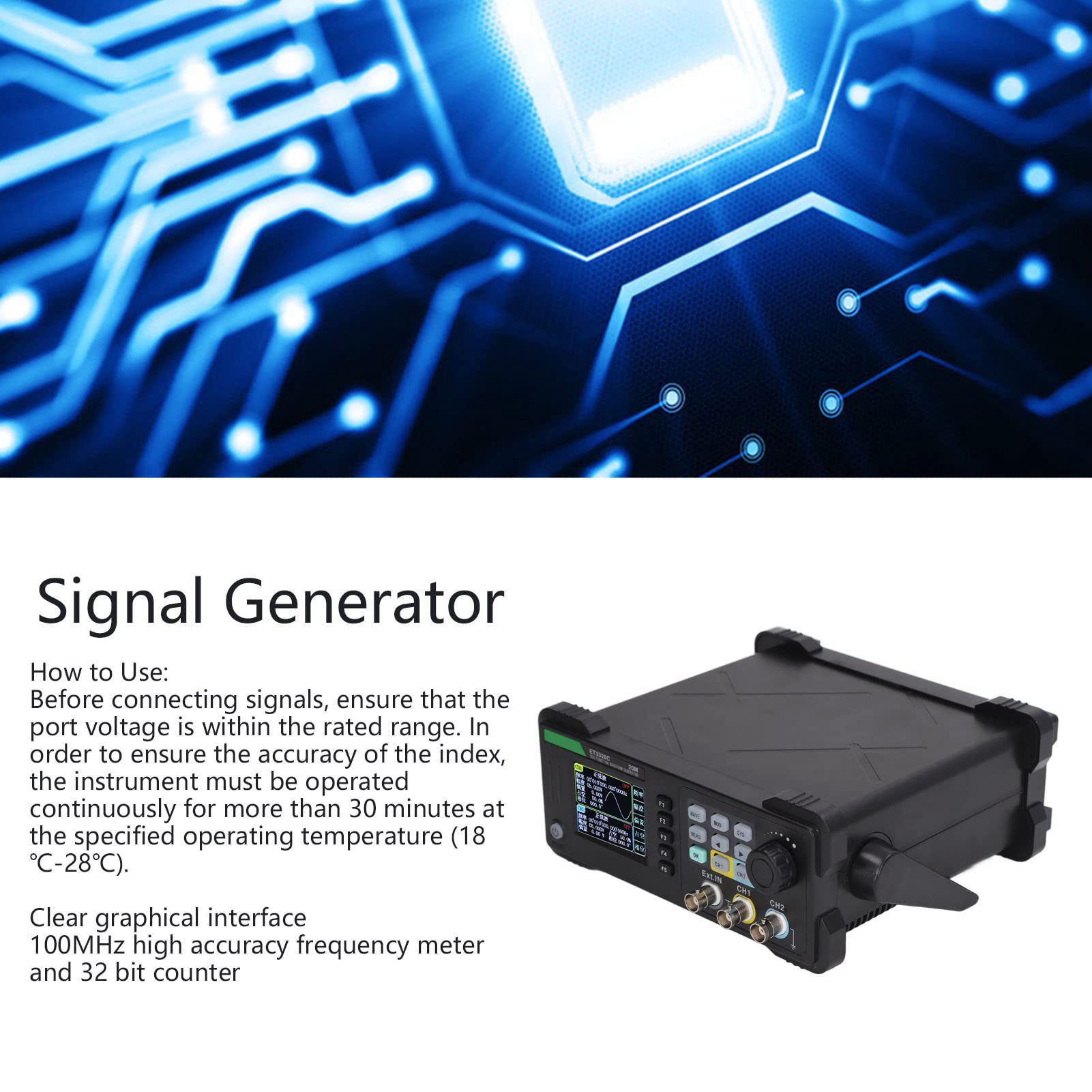 Generador de Señal, AC110~240V 50 Grupos Memoria Interna 32 Bits 200MSa/s 20MHz Generador de Señal de Forma de Onda Aleatoria con LCD TFT 320X240 de 2,4 Pulgadas para Uso