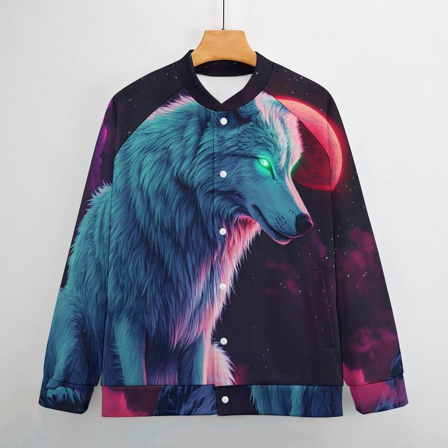 Wolf Full Moon Baseball Jacket Casual Sportswear Bomber Jacket Coat for Men Women