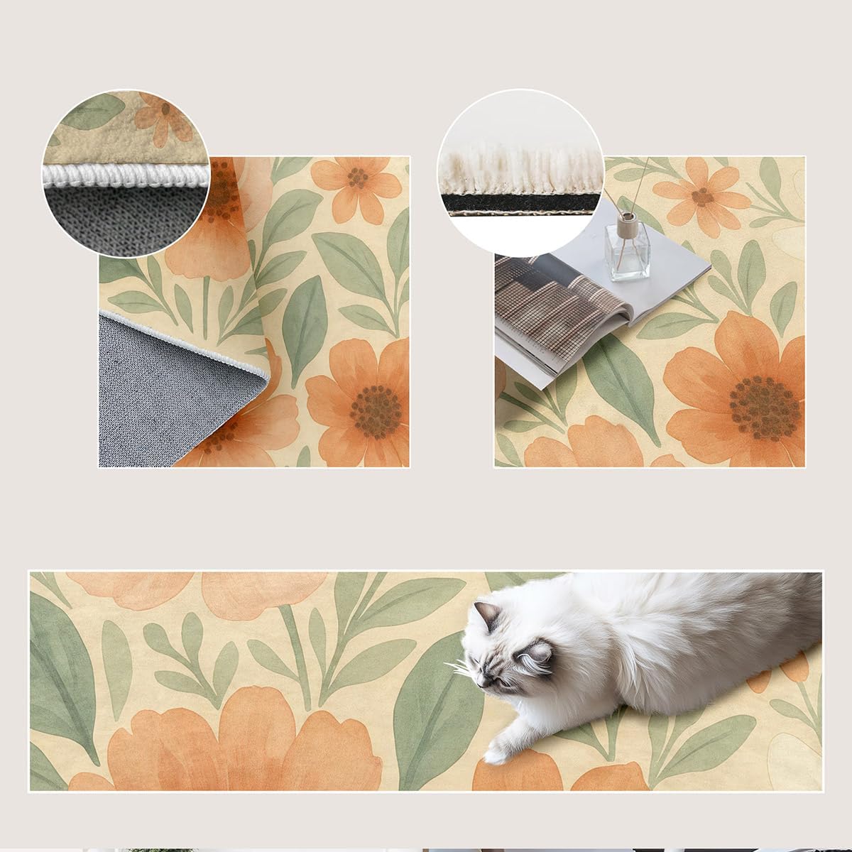 Floral 3x5 Area Rug, Sunflower Rug for Living Room, Bedroom, Dining Room - Washable Rug for Girls Bedroom, Non-Slip Small Living Room Carpets, Stylish Decor for Girl Child Pet