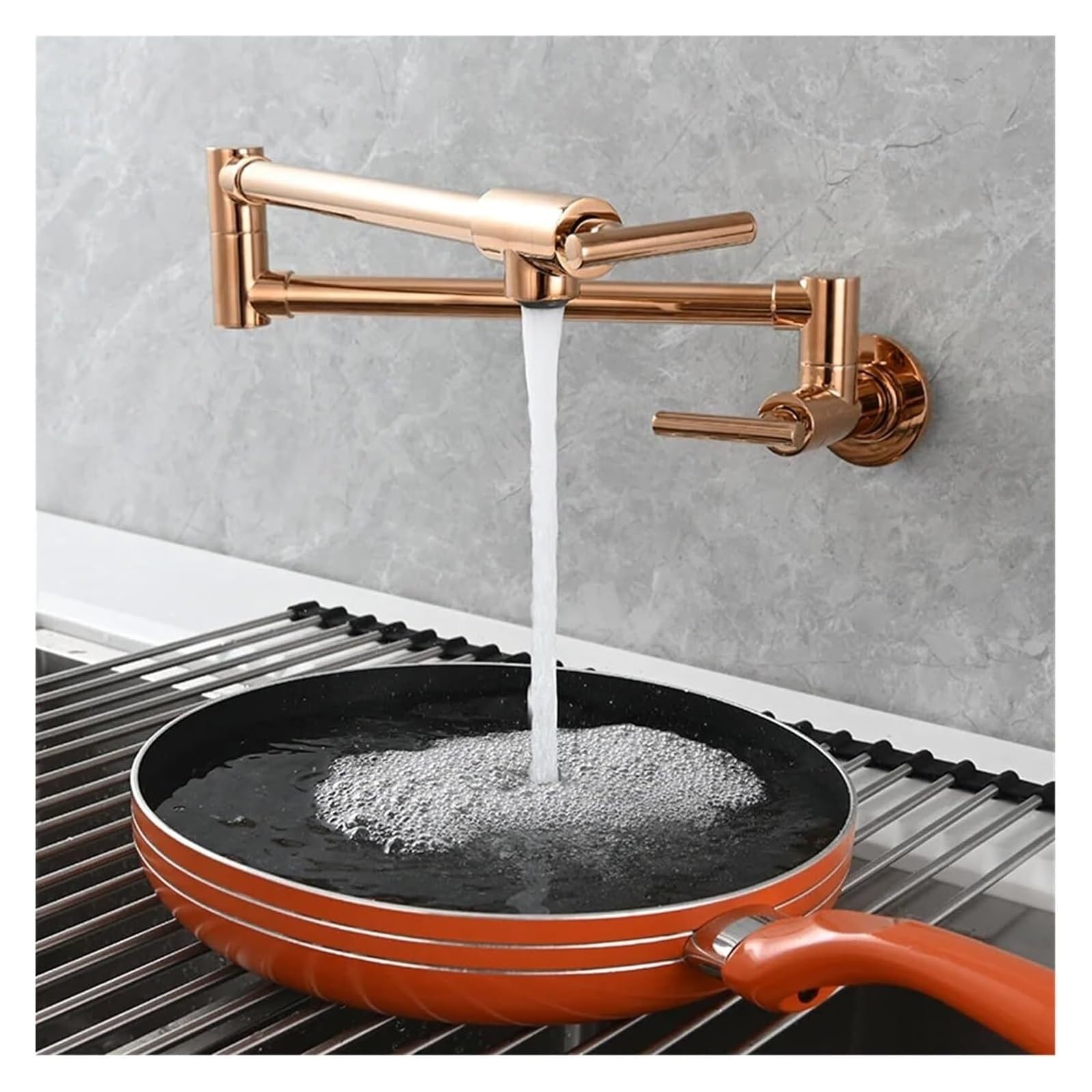 Rubinetto per Riempire Pentole A Parete, Rubinetto per Riempire Pentole A Parete, Rubinetto Girevole E Pieghevole per Fornelli da Cucina, Stazione del caffè（Brushed Nickel-G1/2）