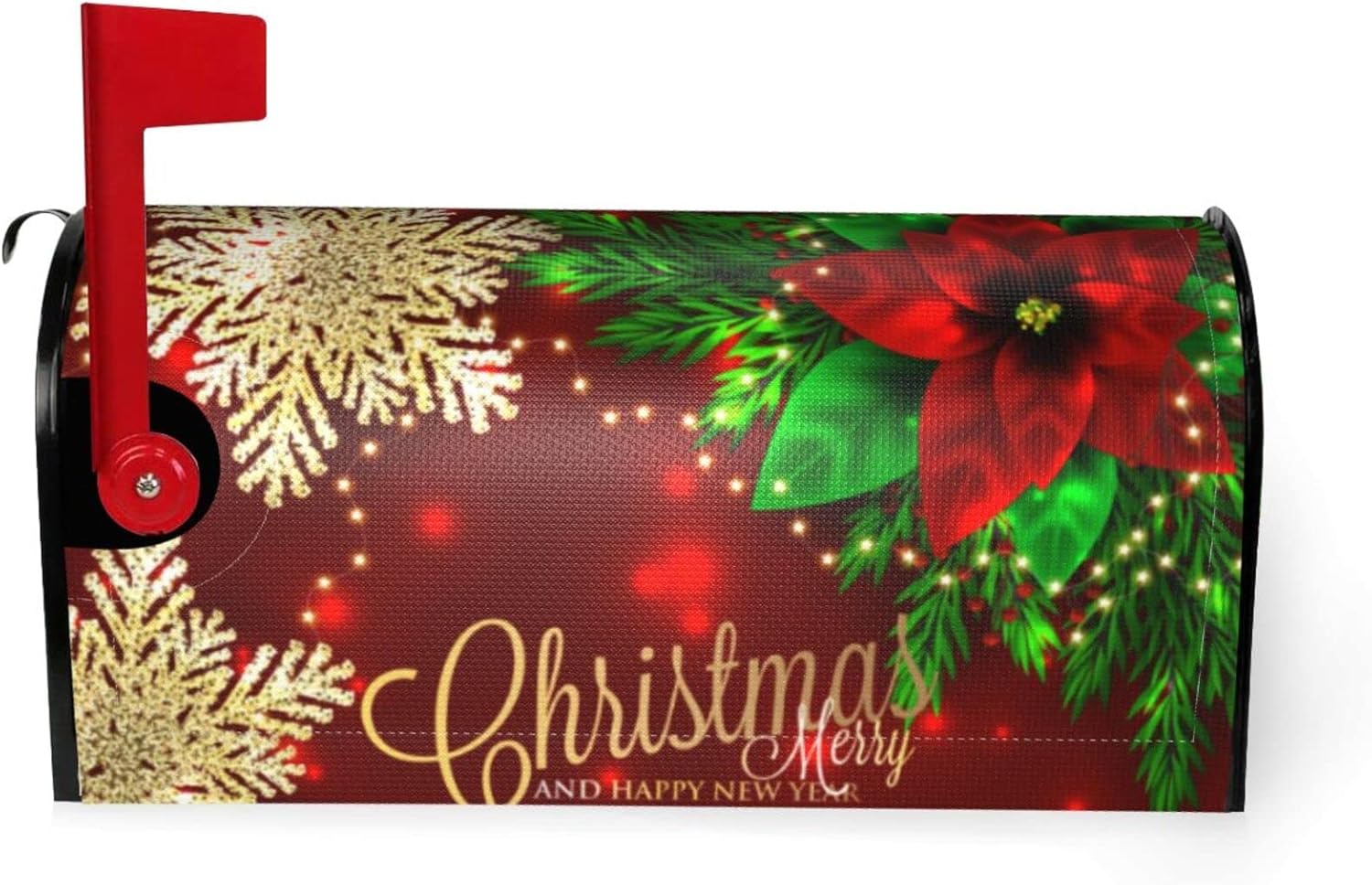Christmas Mailbox Covers Poinsettia Gold Snowflake Xmas Magnetic Letter Post Box Cover Standard Size 21 x 18 Inch Garden Yard Home New Year Holiday Decorative