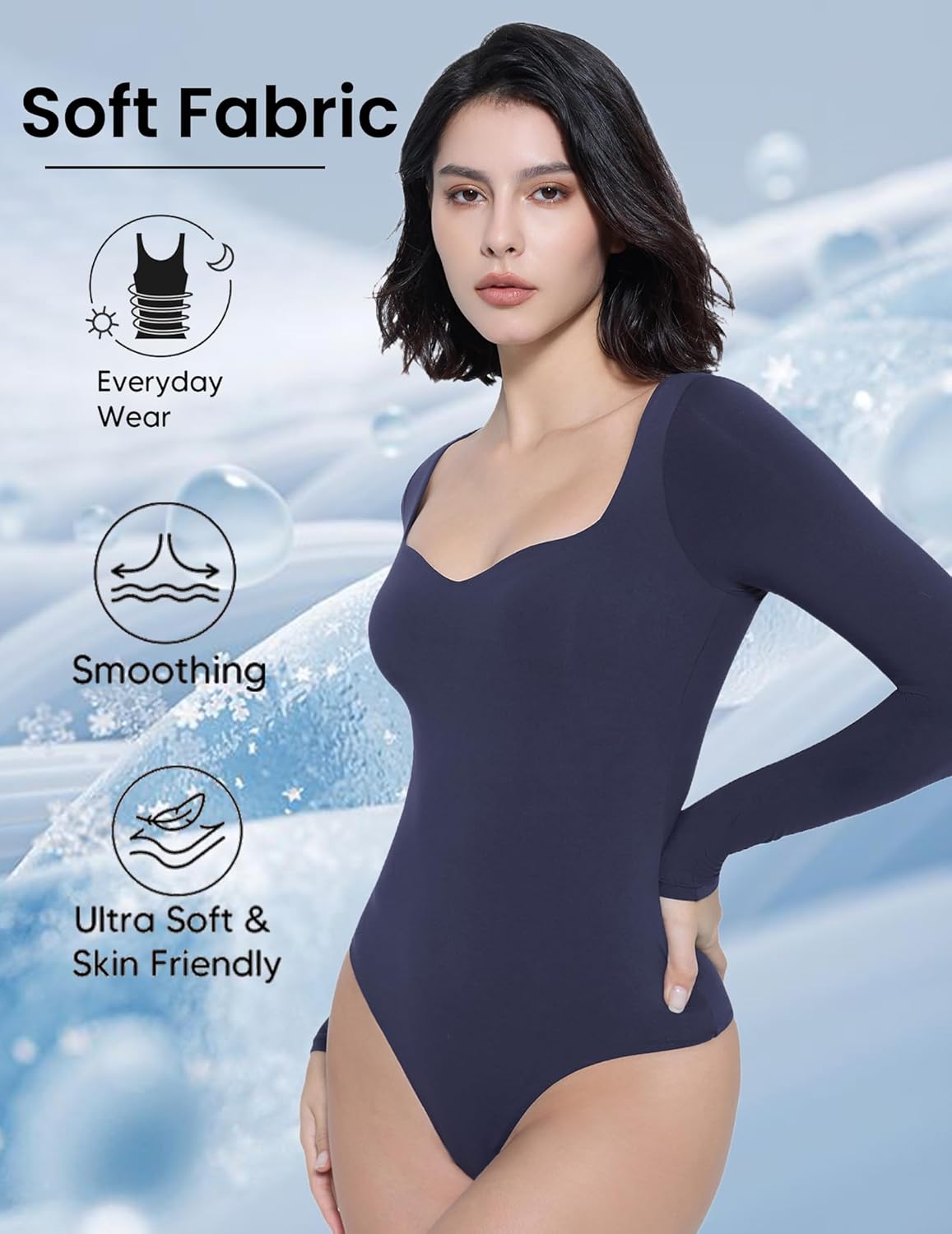 Avidlove Long Sleeve Bodysuits for Women Sexy Sweetheart Neck Going Out Outfits Double Lined Bodysuit - Image 2