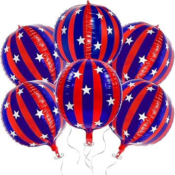 Blue Red White Star Stripe USA Independent Day Balloons, 360 Degree 4D Stripe Round Ball 4th of July Patriotic Party Balloon For Birthday Baby Shower Xmas Festive Event Decoration Supplies