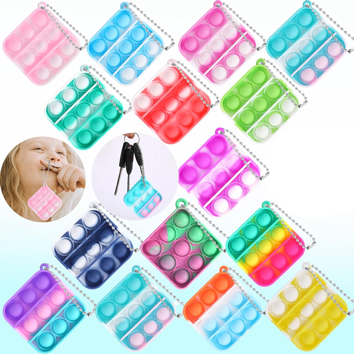 15 PCS Mini Pop Fidget It Portachiavi, Squeeze Pop Giocattoli in