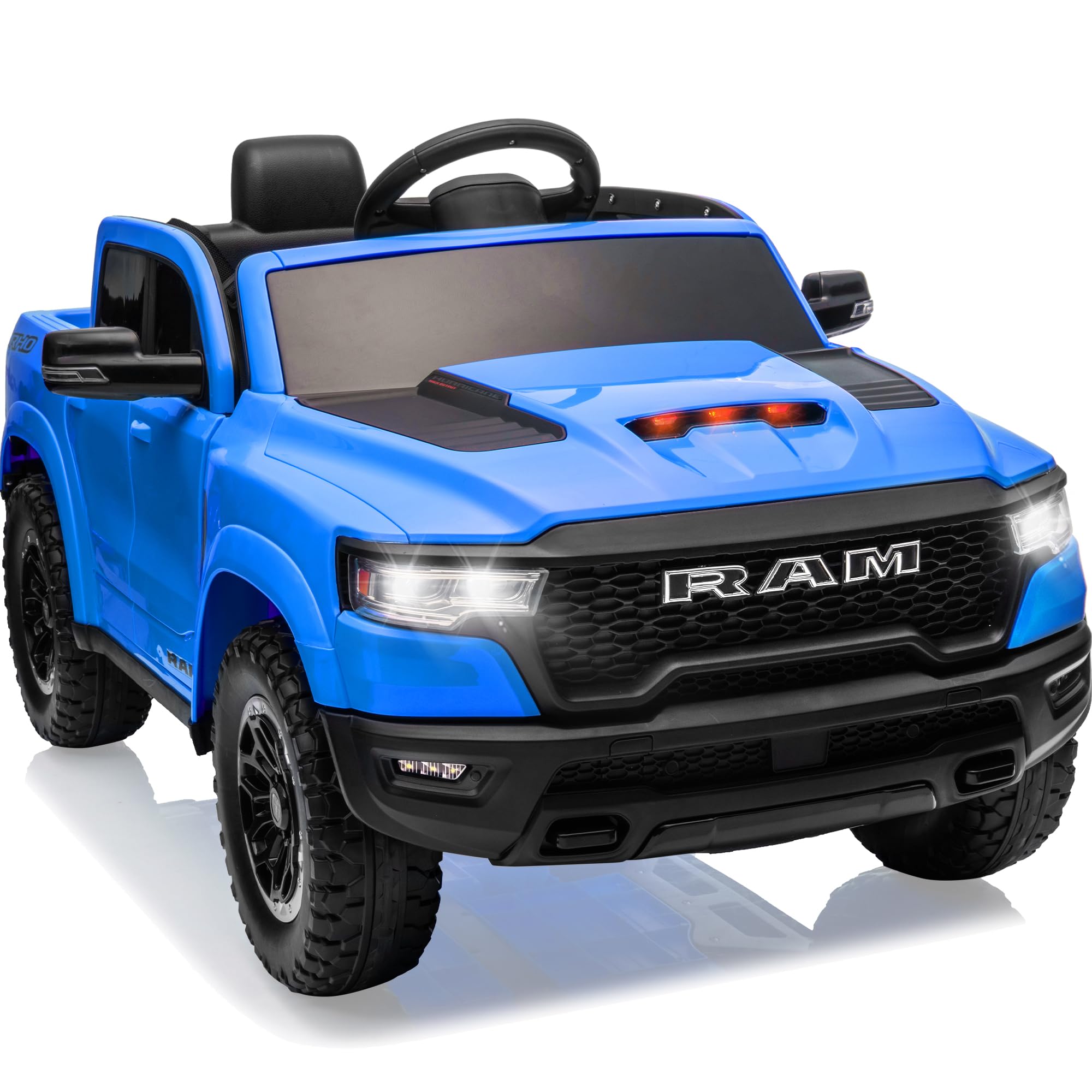 First Ride On 12V Kids Electric Vehicles, Licensed Ram 1500 RHO Kids Ride on Truck with Remote Control, Ride on Car for Children with Smooth Start, Truck Bed Storage, Bluetooth, Aux Port (Blue)
