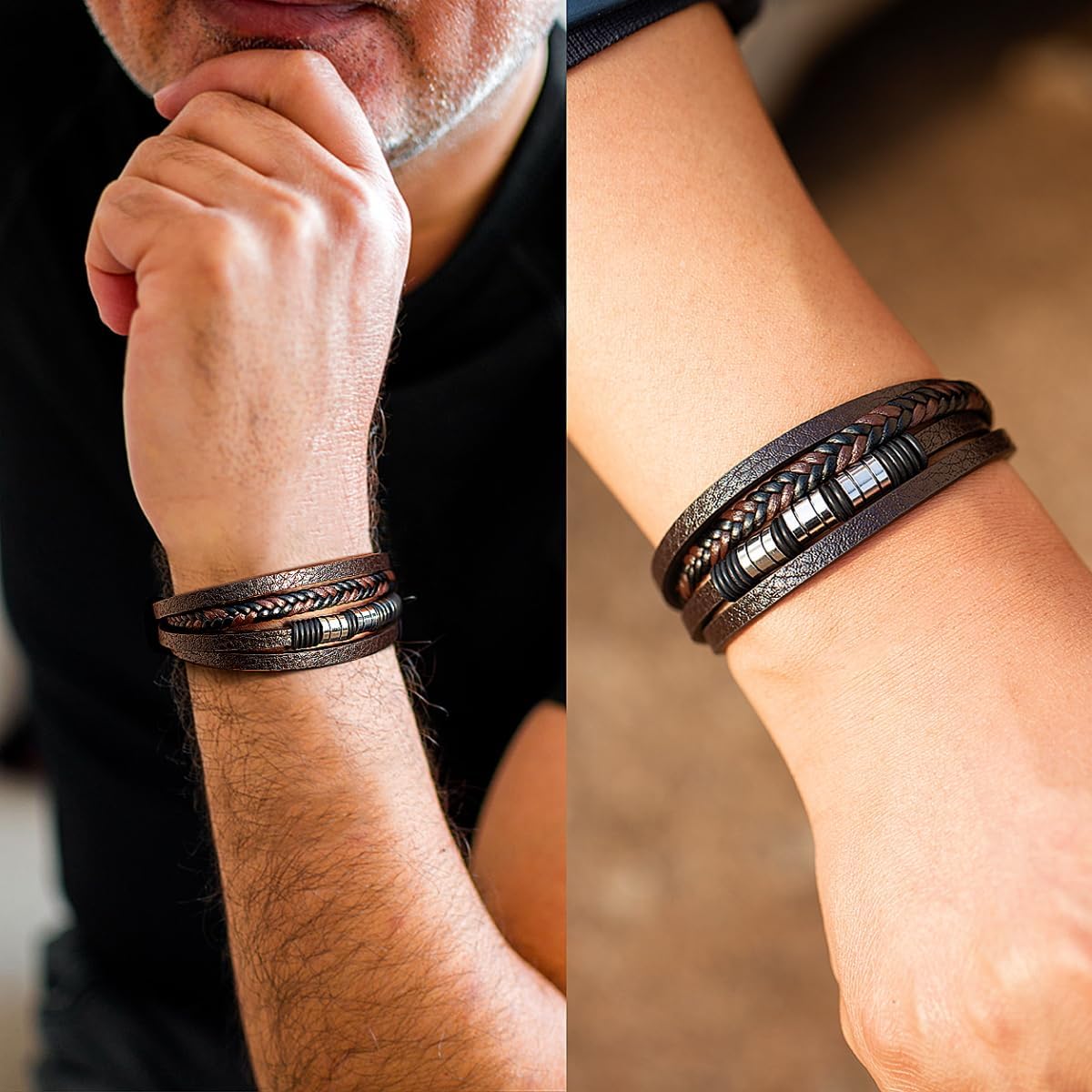 Amazon | Touyony プレミアム メンズ ブレスレット レザー