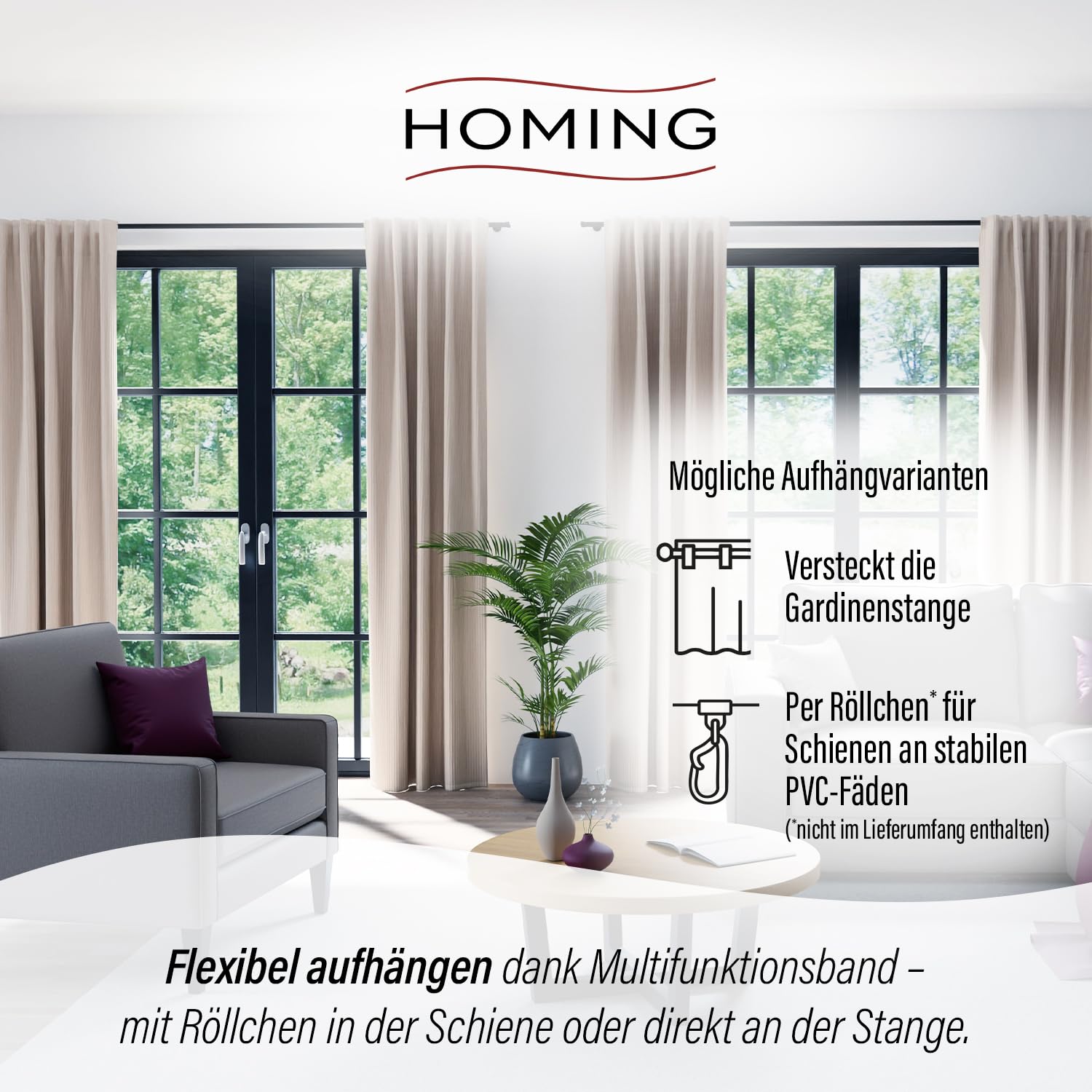 Homing Cord-Vorhang Sven Beige | Schlaufenvorhang inkl. Multifunktionsband | Blickdichter Vorhang Schlafzimmer & Wohnzimmer | Blickdicht mit verdeckten Schlaufen | 140x245 cm | 1 STK.