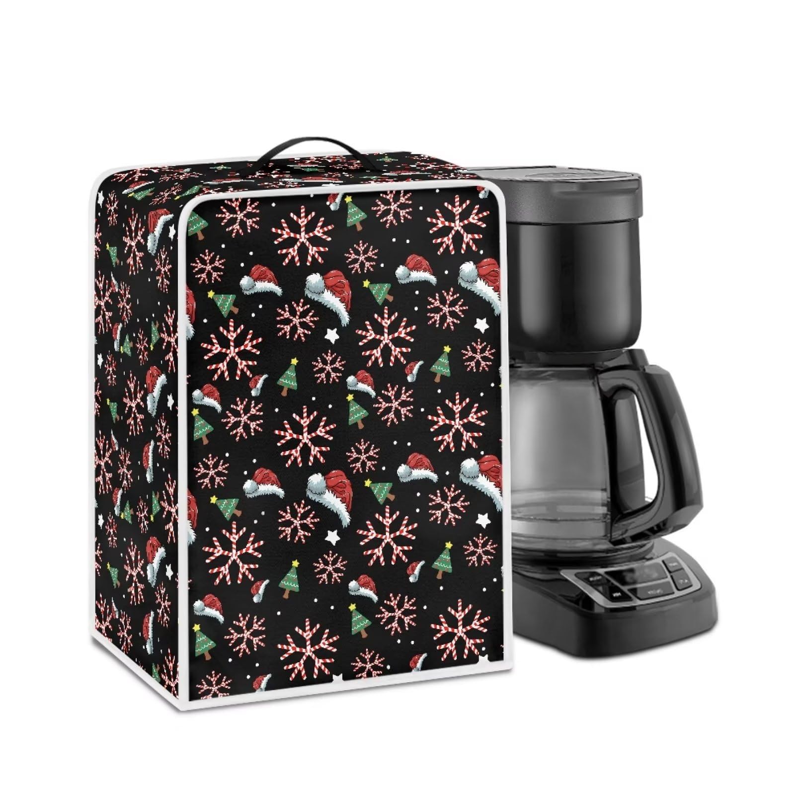 NETILGEN Coffee Maker Cover Home Kitchen Countertop Appliances Cover Fits for Most Standard Coffee Makers, Keep Coffee Maker Free from Stain Liquid Fingerprint, Christmas Hat Snowflakes โ image 1