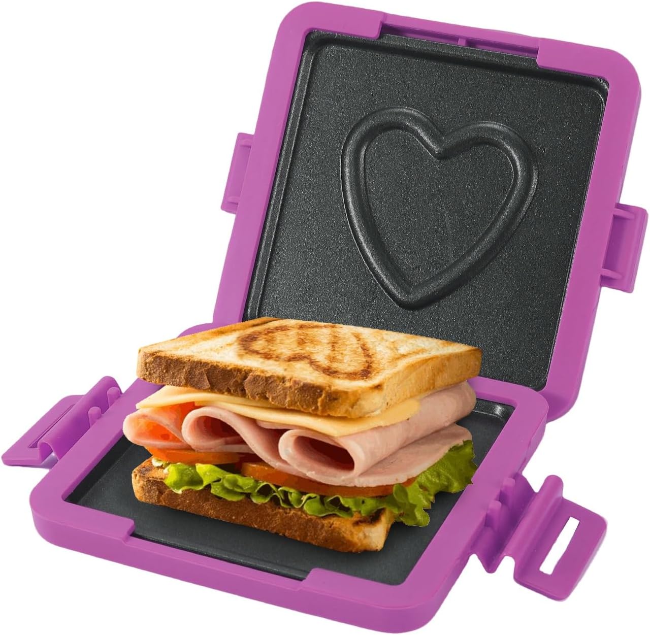 Microwave Toastie Sandwich Maker, Nonstick Plate Panini Maker, Versatile Wireless Small Toaster, Toastie Safe in Microwave Oven, Dishwasher Safe, Fast Cooking for Breakfast, Heart Purple