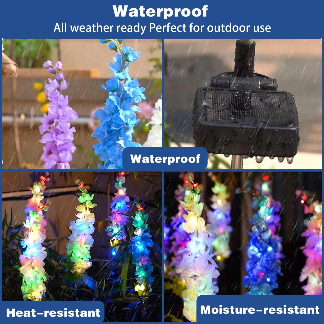 Luci solari da giardino – Nuova versione di luci solari per esterni, luci solari Delphinium per cortile, decorazioni da giardino, fiori di Delphinium grandi e realistici (confezione da 4)