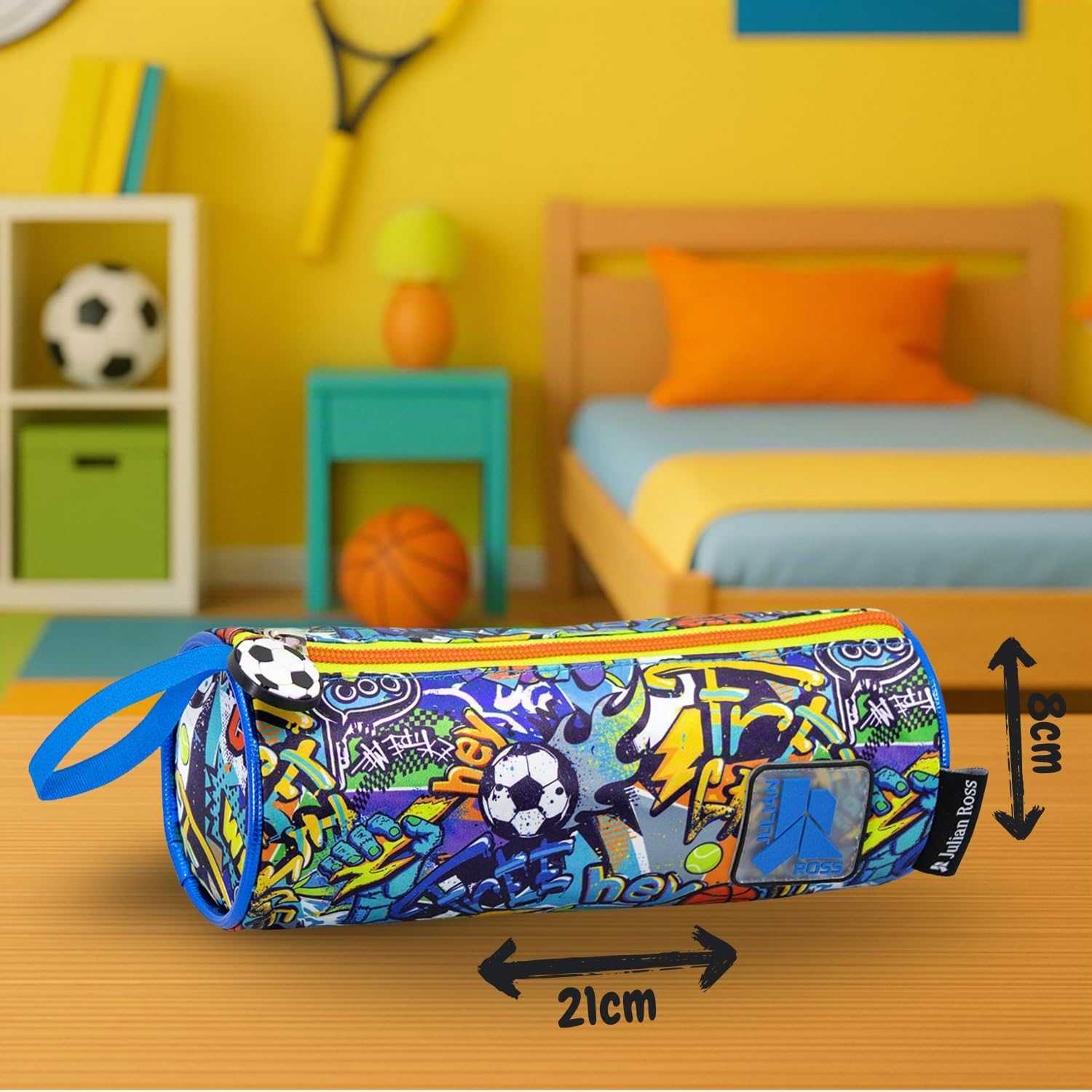 Julian Ross Trousse Scolaire Ronde pour Enfant 21x8 cm Fermeture éclair Vert et Bleu