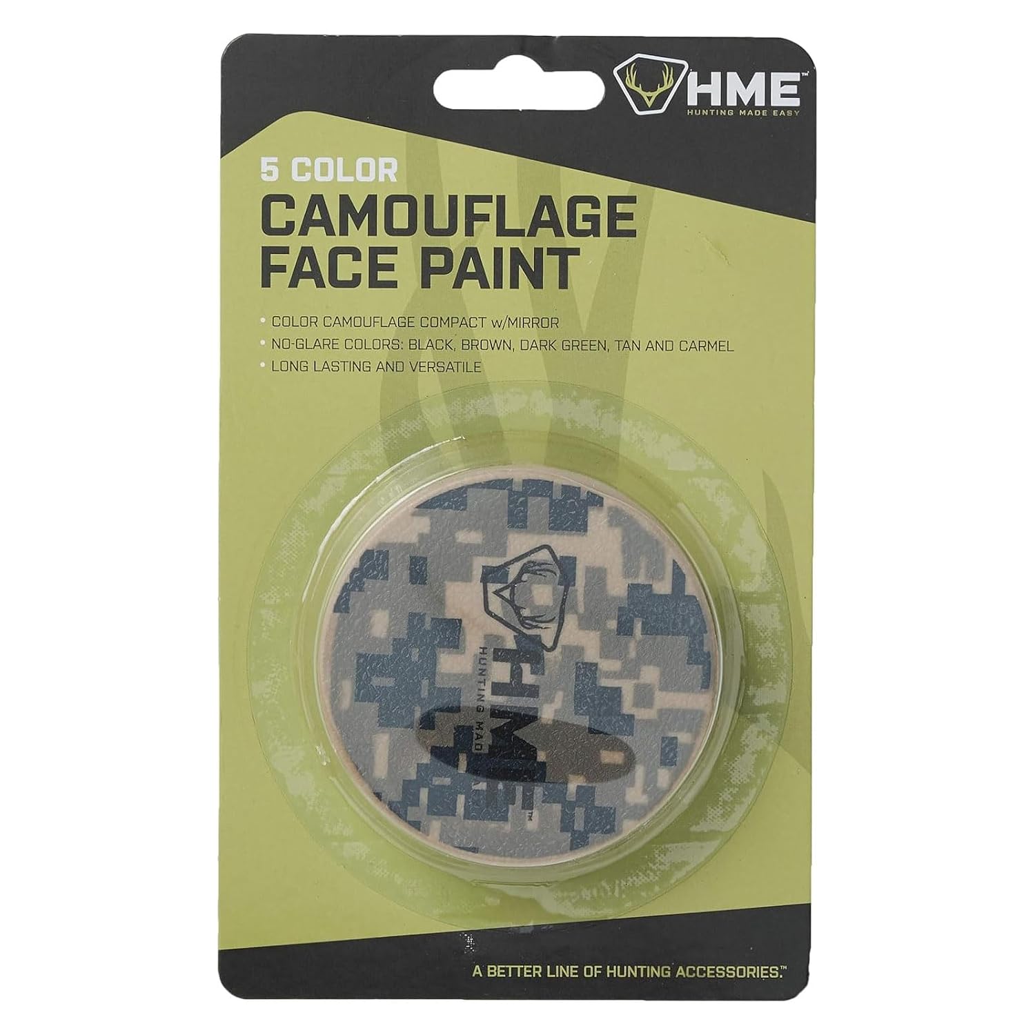 HME Camo Face Paint Kit with Mirror - Long-Lasting Non-Glare Easy-to-Use Concealment Makeup for Hunting in Compact Case, 5 Colors