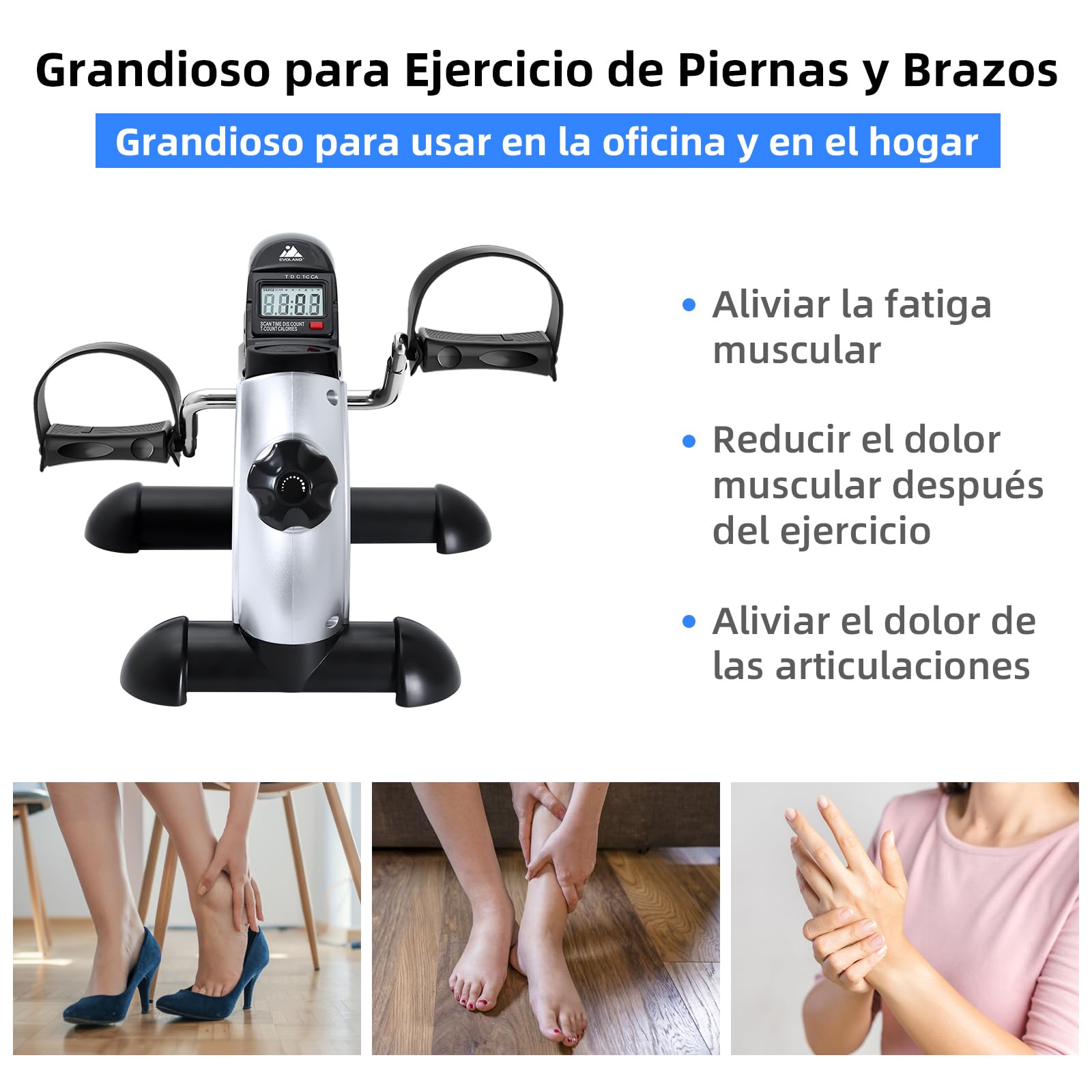 EVOLAND Pedales Estaticos mini Pedal Bicicleta Estatica Pedal Estático Portátil Máquinas con Pantalla LCD y Resistencia Ajustable Pedales Electricos para Mayores
