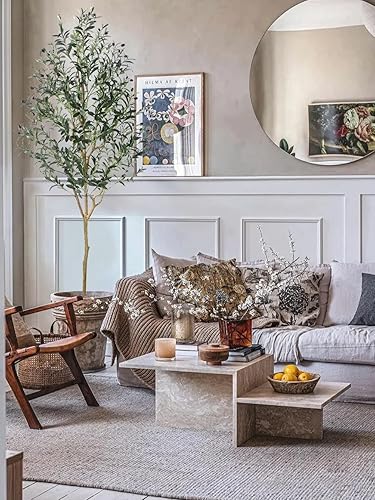 Vista 23 de Phimos Árbol de olivo artificial alto falso en maceta con maceta, grandes ramas de olivo sintético y frutas, árbol artificial para decoración