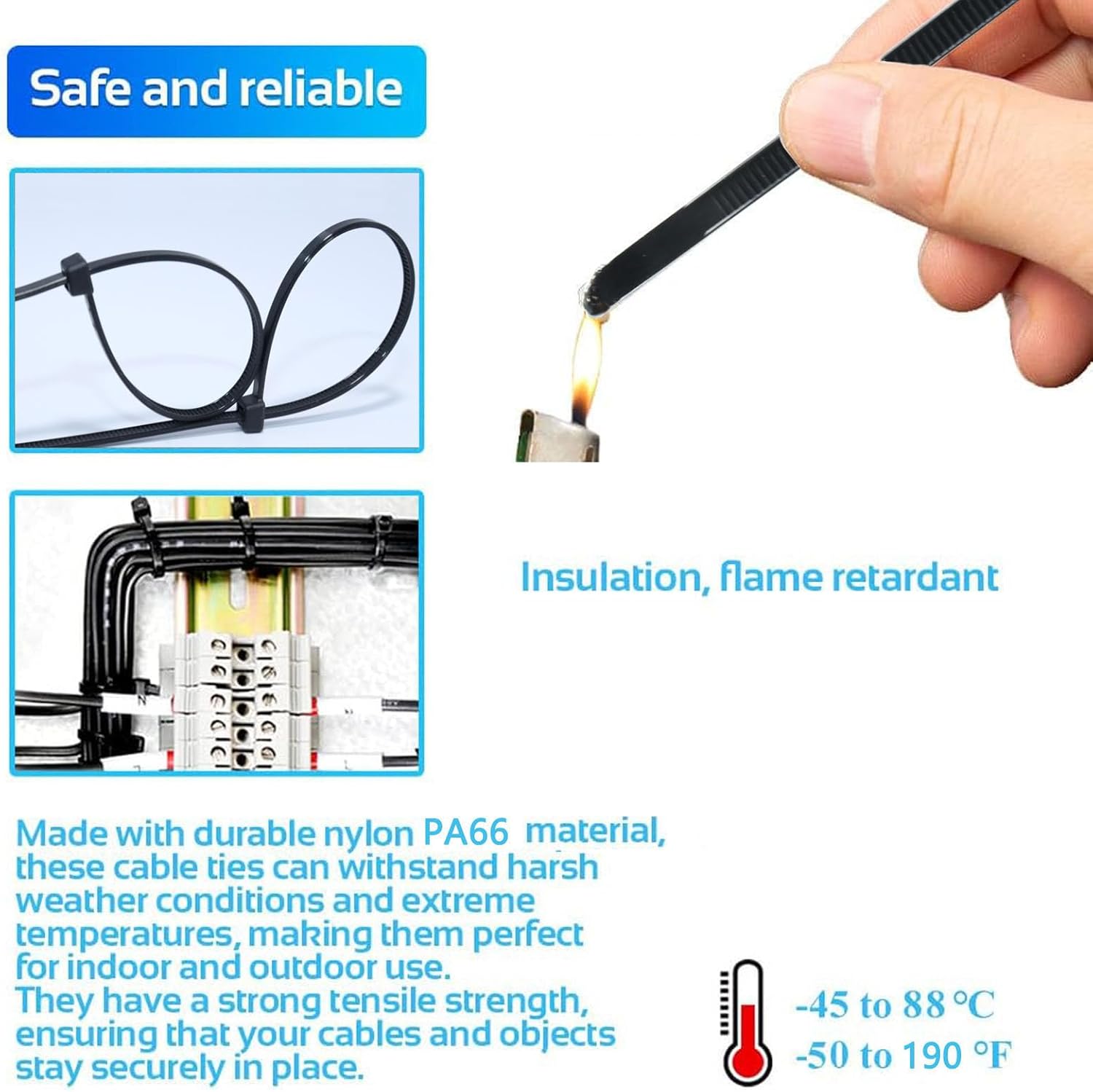 Zip Ties 18 Inch 300 Pack Black Cable Ties UV Resistant Nylon Tie 60 lbs Tensile Strength