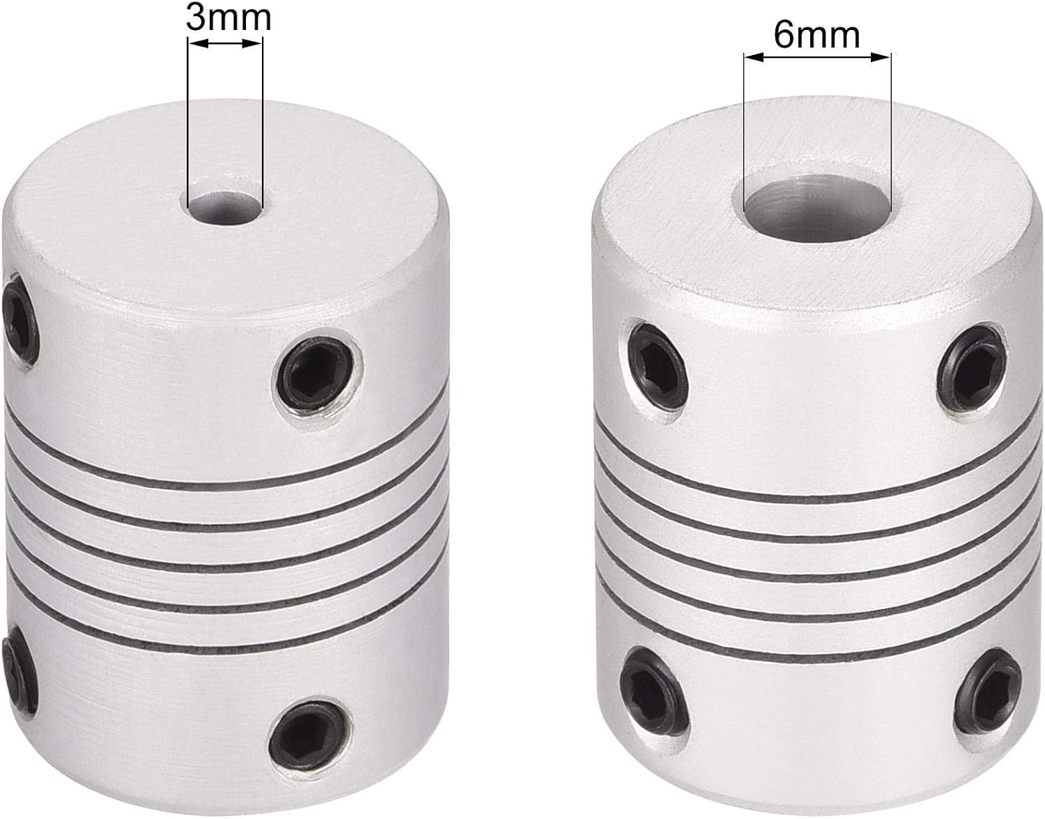sourcing map 3mm to 6mm Aluminum Alloy Shaft Coupling Flexible Coupler Motor Connector Joint L25xD19 Silver,2pcs - Image 3