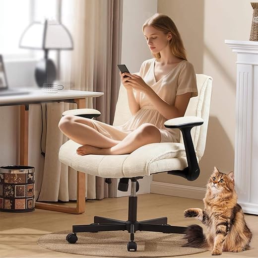 Cadeira de Escritório e Lazer com Encosto Inflável, Assento Acolchoado, Tecido Confortável e Altura Ajustável – Bege