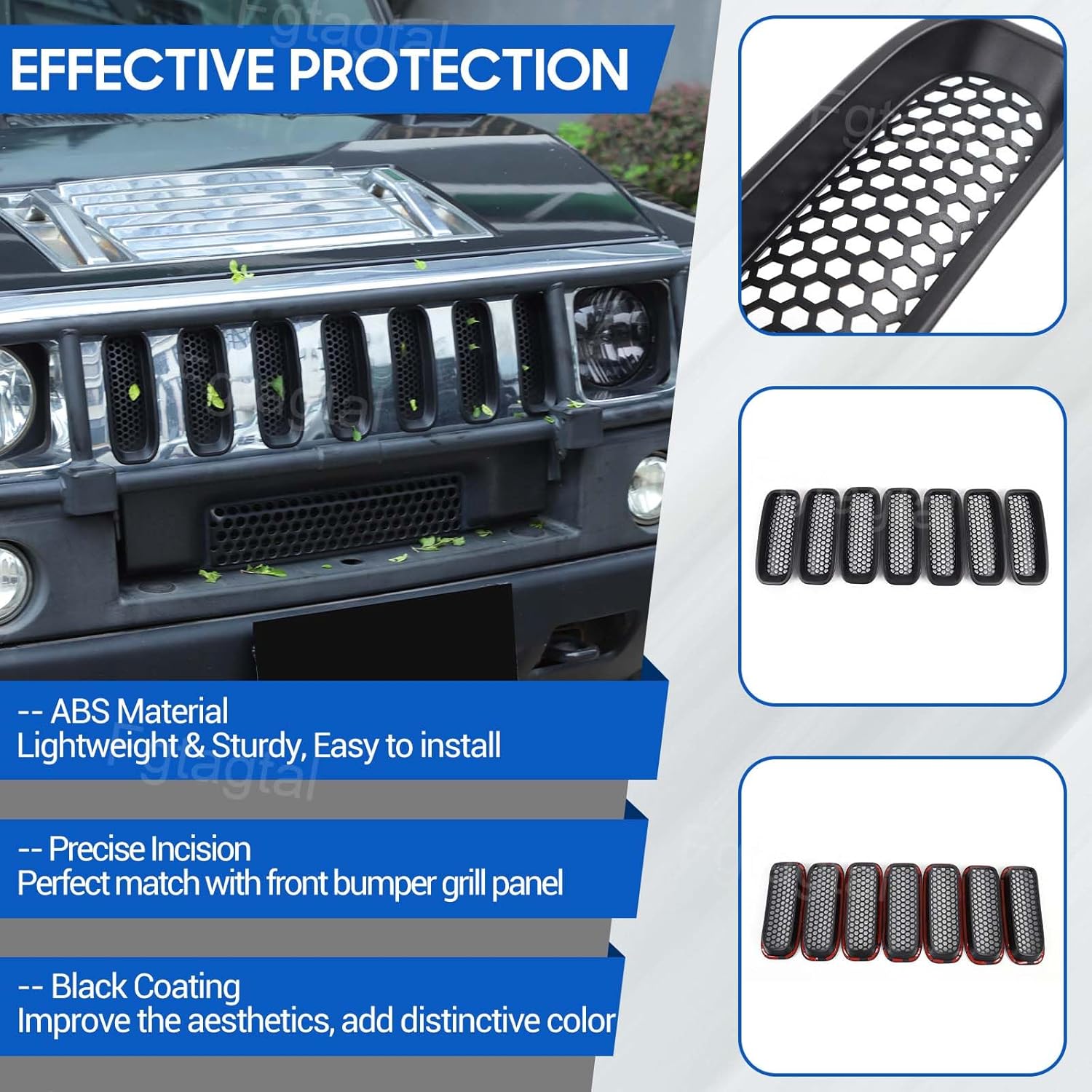 Front Bumper Grill Mesh Inserts Compatible with Hummer H2 2003-2007 Honeycomb Mesh Front Grill Inserts Grille Cover Frame Decoration Accessories, 7Pcs (Black)
