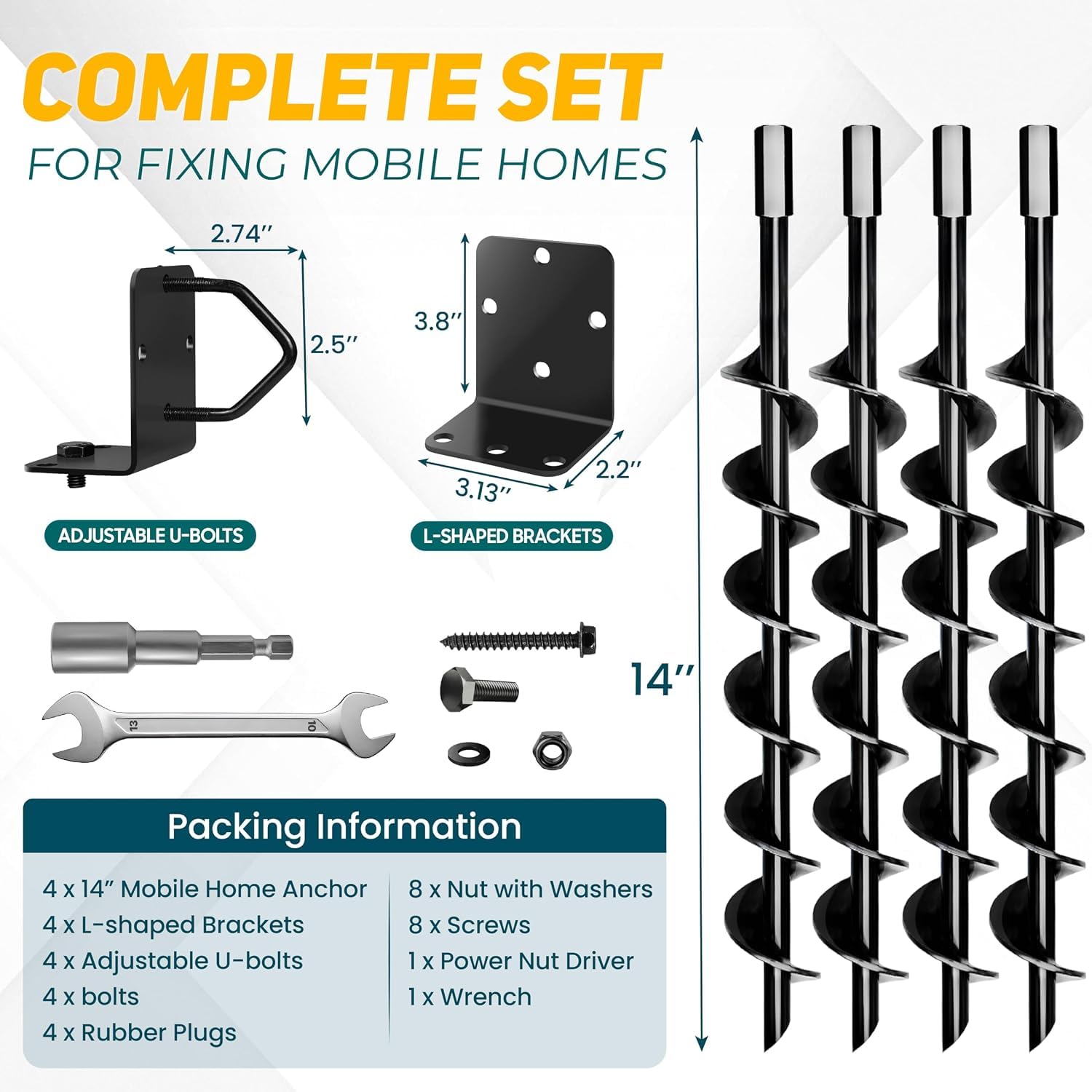 Mobile Home Anchor - 4 Pack Spiral Blade Ground Anchors -6