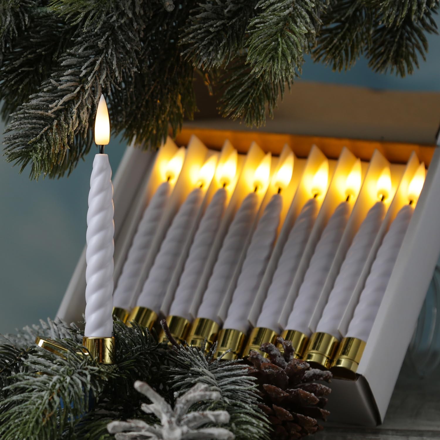 MARELIDA LED Baumkerzen Twist mit Clip warmweiße Flamme kabellose Christbaumkerzen mit Fernbedienung für Weihnachtsbaum Timer für Innen 10er Set :