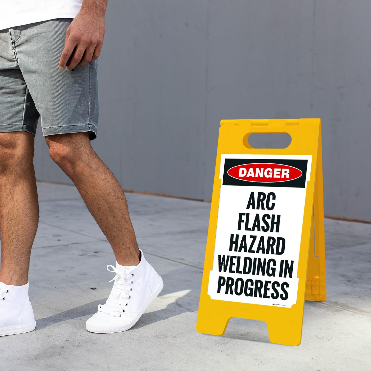 OSHA Danger Arc Flash Hazard Welding in Progress Sidewalk Sign Kit, 10x16 Inches, with A Frame Stand, Made in USA by Sigo Signs