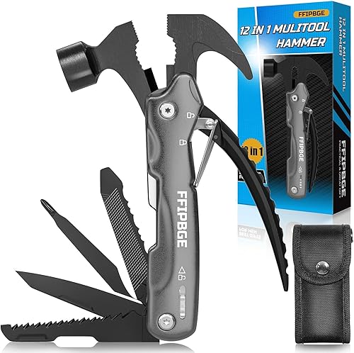 12 en 1 Martillo Multiherramienta, Multiherramienta de Camping con Destornillador, Bloqueo de Seguridad y Funda de Nylon Duradera, Regalos de
