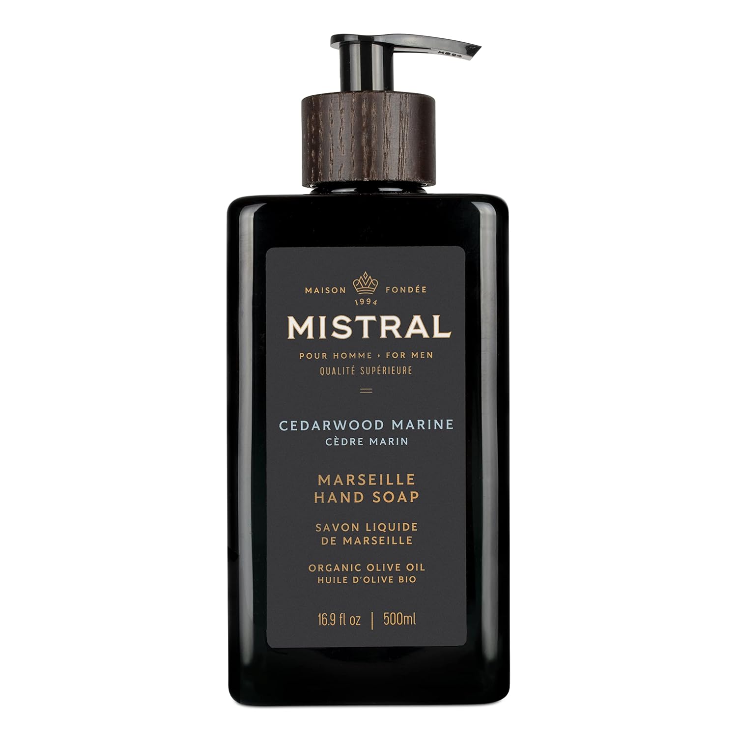 Mistral Silver Absinthe Liquid Hand Soap for Men | Luxury Moisturizing Handsoap with Organic Olive Oil, Glycerin and Coconut Oil | Rich Lather | Paraben-Free | Made in France – 16.9 Fl Oz