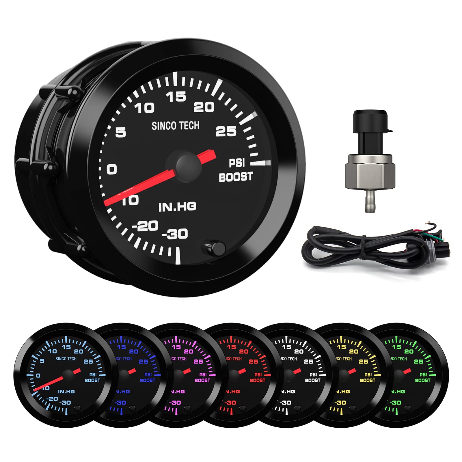 Buy SINCO TECH 7 Color Boost Gauge Kit Turbo 2" 52mm Automobile