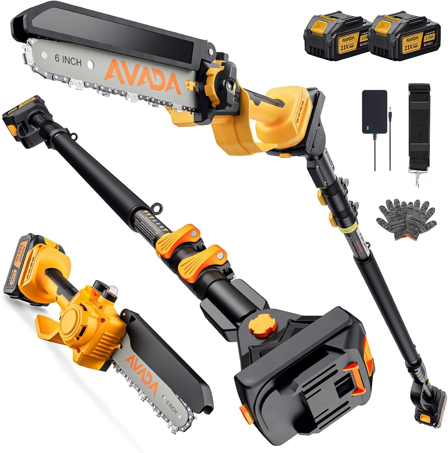 2-in-1 Electric Pole Saw - 6 Inch Brushless Mini Chainsaw with Extension Pole,2x3000mAh Batteries, Lightweight, 15.7FT Reach Extension Tree Trimmer Cordless Pole Saws for Tree Trimming Pruning