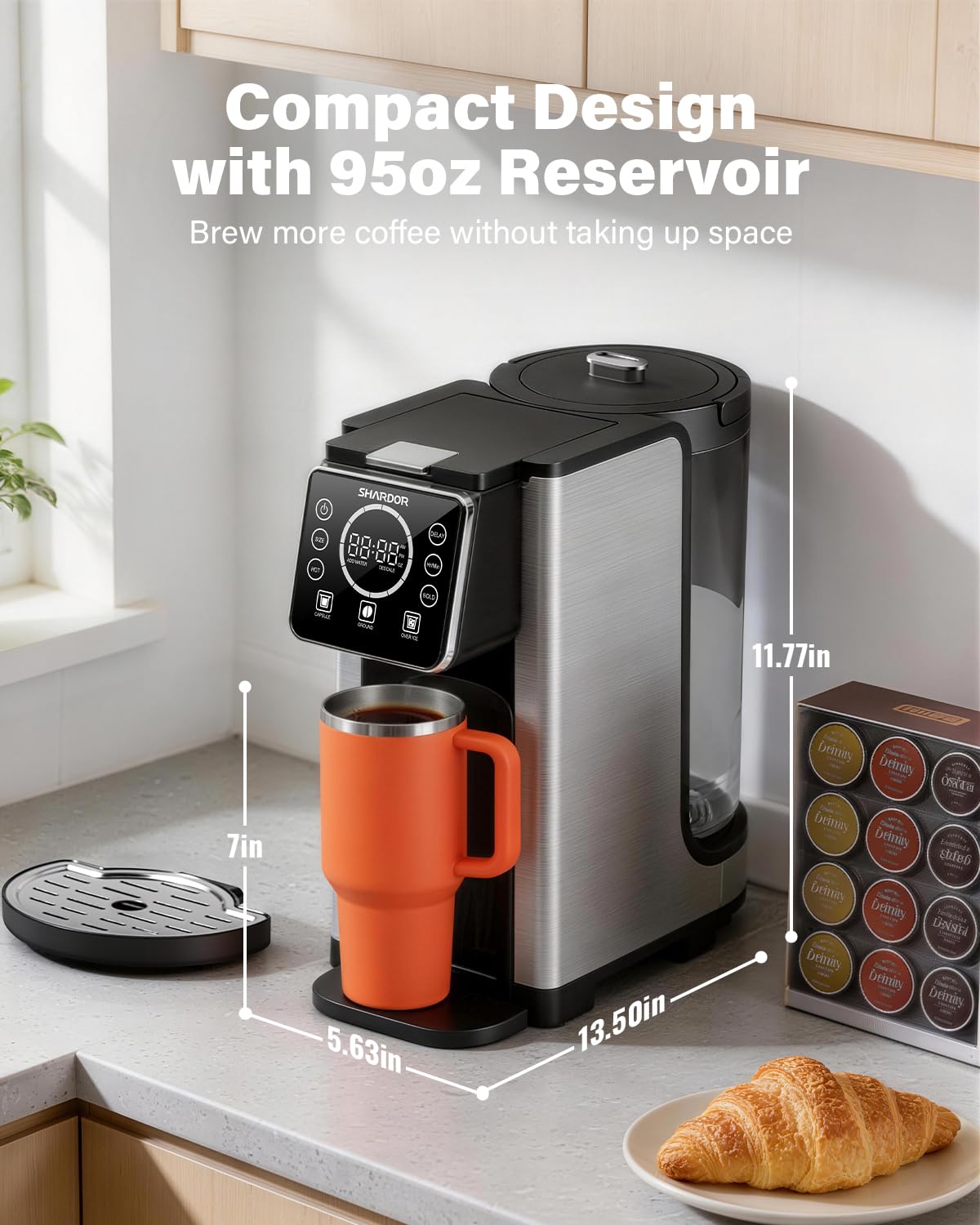 SHARDOR Programmable 5 Cup Drip Coffee Maker, Single Serve Hot & Iced Coffee Machine for K Cup & Grounds, 95oz Removable Reservoir, 6–24oz Brew Size, Strong Brew, Stainless Steel Thermal Carafe, Black — view 7