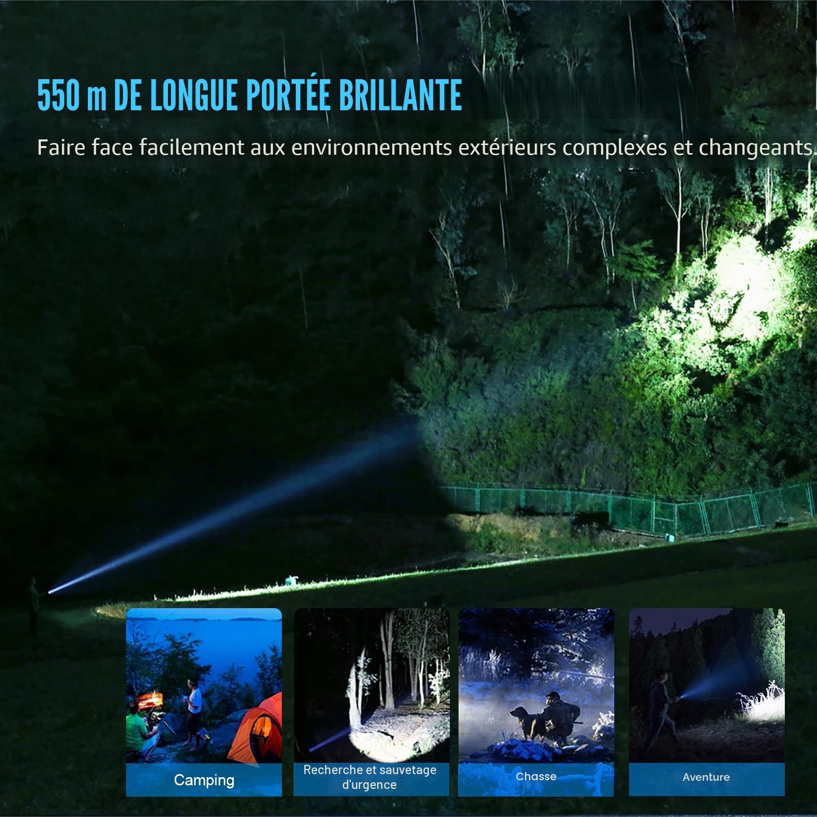 TrustFire T40R Lampe de poche LED, 1800 Lumens, Rechargeable USB, Tactique militaire, Étanche IP68, Portée 550m Torche Puissante, Double Interrupteur, pour Chasse et Camping Randonnée Recherche