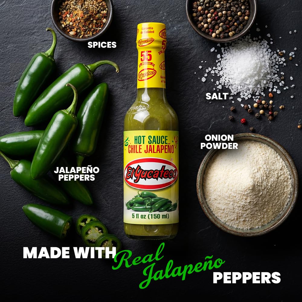 El Yucateco Jalapeño Hot Sauce, Authentic Mexican Green Jalapeo Pepper Sauce, Mild Heat, 5 fl oz, Pack of 1