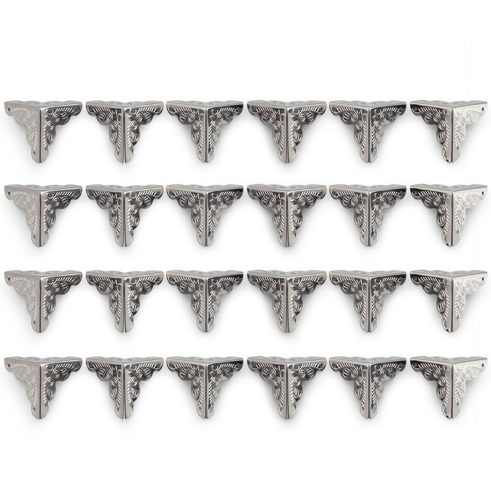 Pack Of 4 Aged Antique Metal Case Corners With Pins – 25mm Over Straight, Style C021