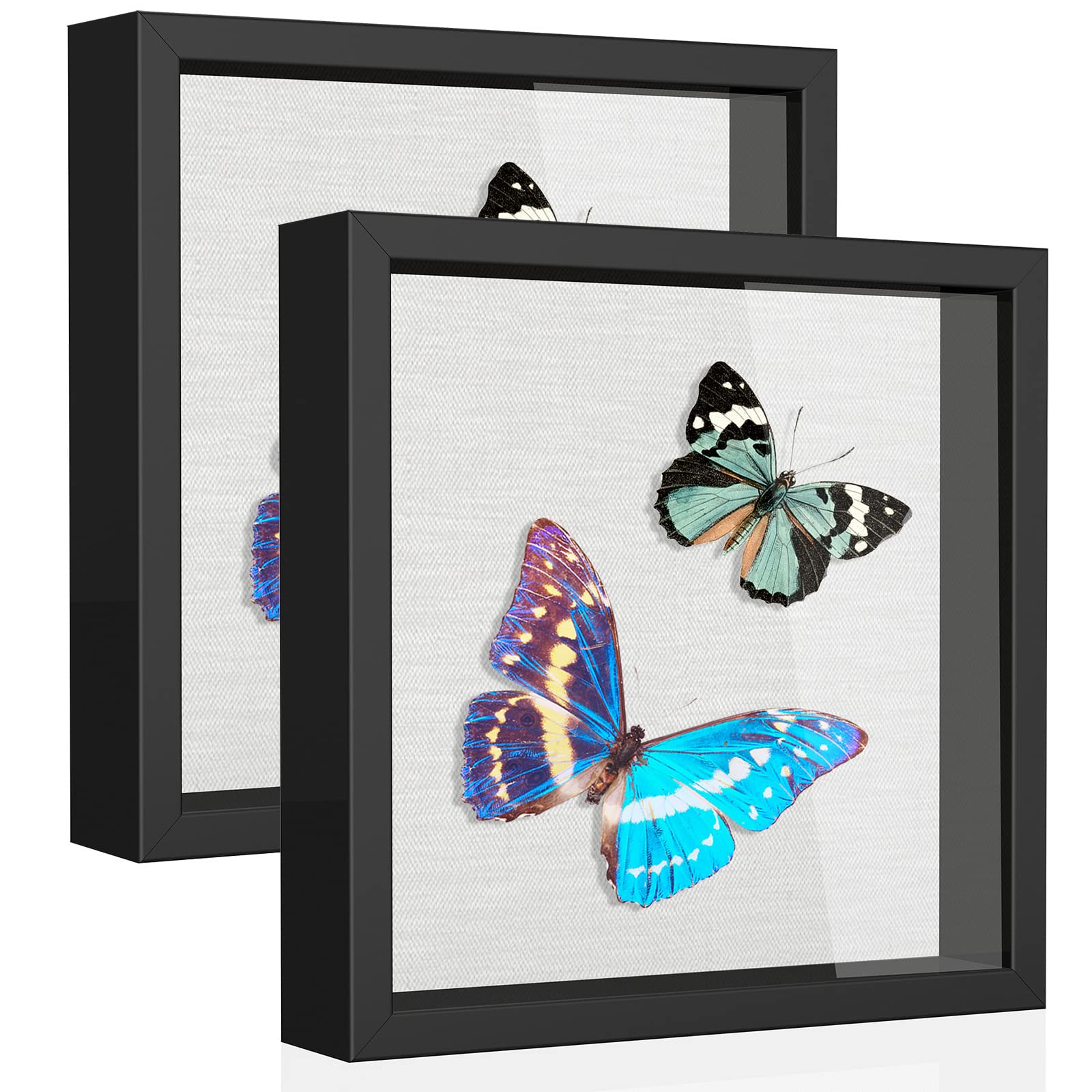 Califortree 2 Packs 8x8 Shadow Box Frame with Soft Linen Back - Metal Push Pins Included, Memory Box Display Cases for Memorabilia Flower Awards Medals Wedding Photos, Black