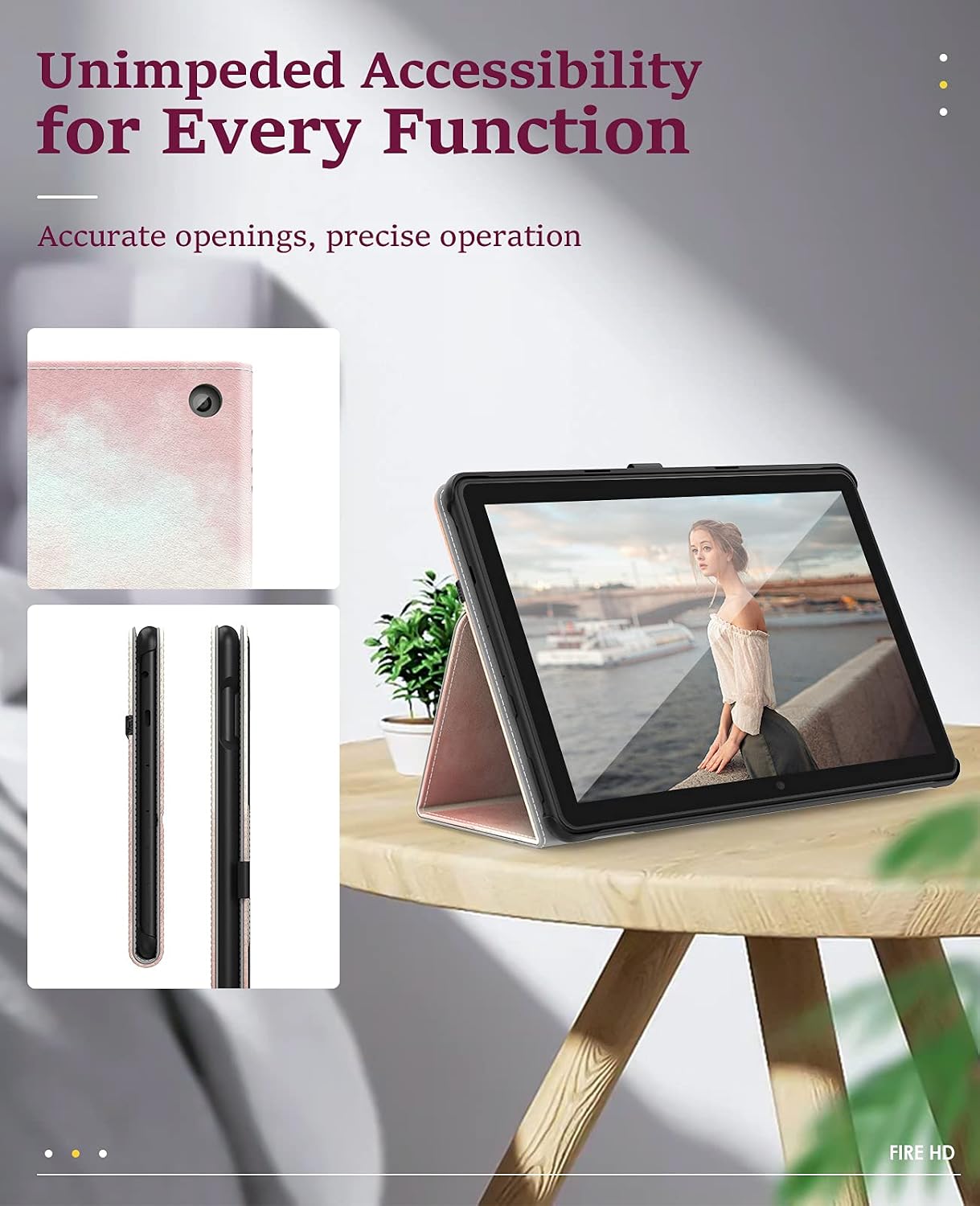 Dadanism Case for All-New Kindle Fire HD 10 Tablet(11th Generation 2021 Release) & Fire HD 10 Plus Tablet, Premium PU Leather Lightweight Slim Smart Stand Cover with Auto Wake/Sleep, Sakura Pink