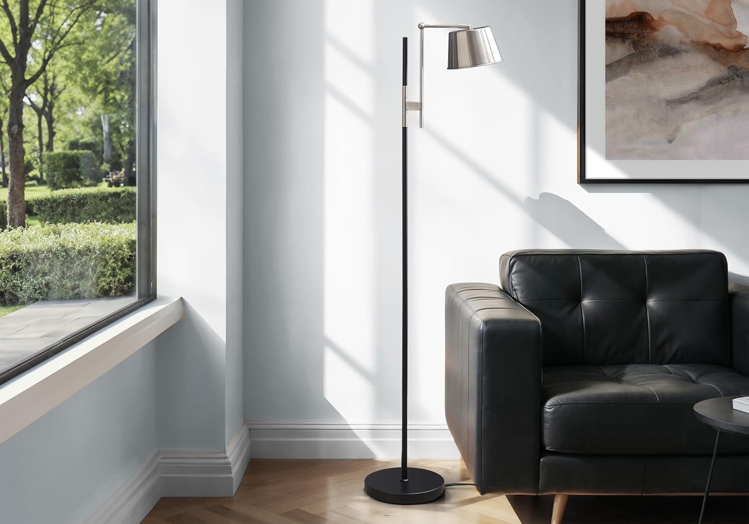 Monarch Specialties I 9693 Lighting, 65" H, Floor Lamp, Black Metal, Nickel Shade, Contemporary