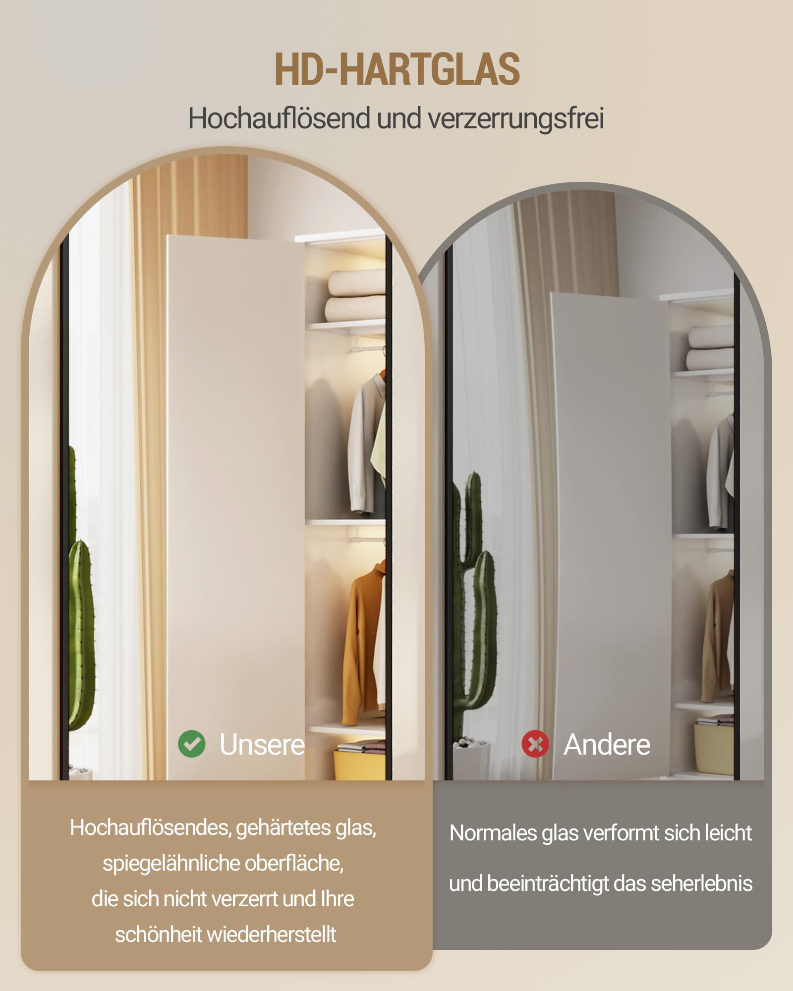 Hzuaneri Ganzkörperspiegel mit Aluminiumlegierung, 160 x 50 cm, Schwarz