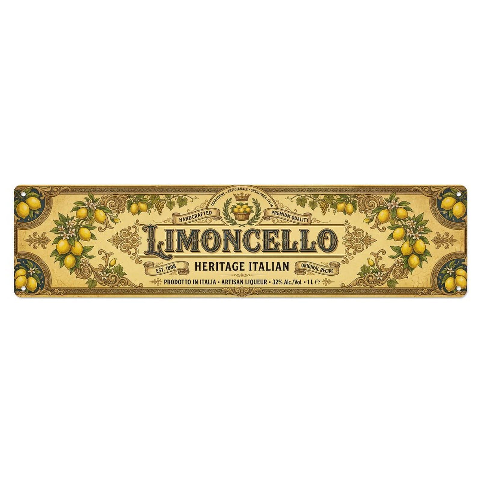Gtthok Vintage Style Vintage Limoncello Heritage Italian Lemon Metal Tin Sign Plaque Wall Decor For Cafe, Club, Garden Metal Poster 4X16inch