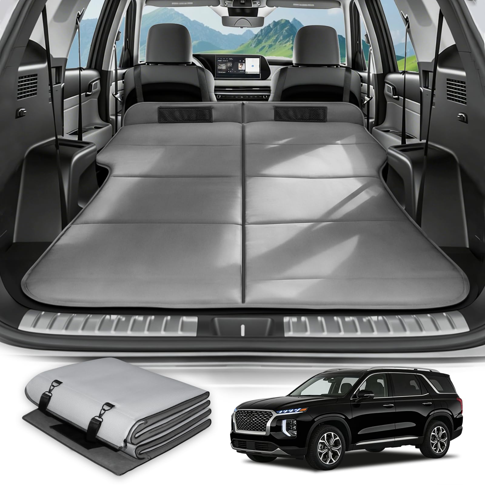 Car Bed for Hyundai Palisade, Foldable Non-Inflatable Soft Foam Camping Mattress, Thickened Portable SUV Trunk Sleeping Pad, Air Mattress Upgrade for Camping &amp; Travel Essentials, Outdoor Bed