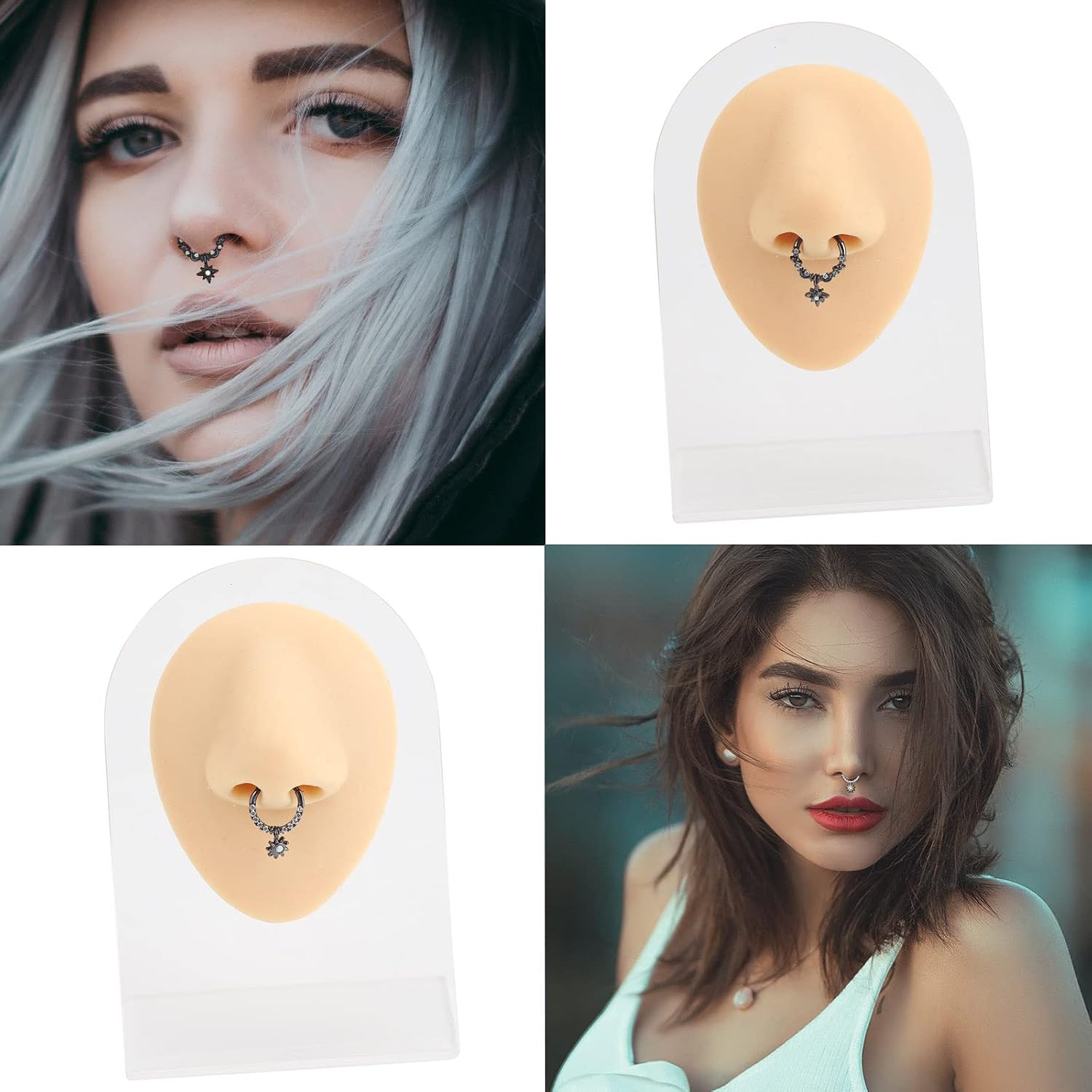 Stuppendux 2PC 16G 1.2MM Black White Mixed Septum Clicker Ring Nose Ring Hoop Sleeper Hoop Earring Helix Rook Cartilage Daith Tragus Earrings Nose Piercing Jewelry for Women Men Diameter 8MM 10MM
